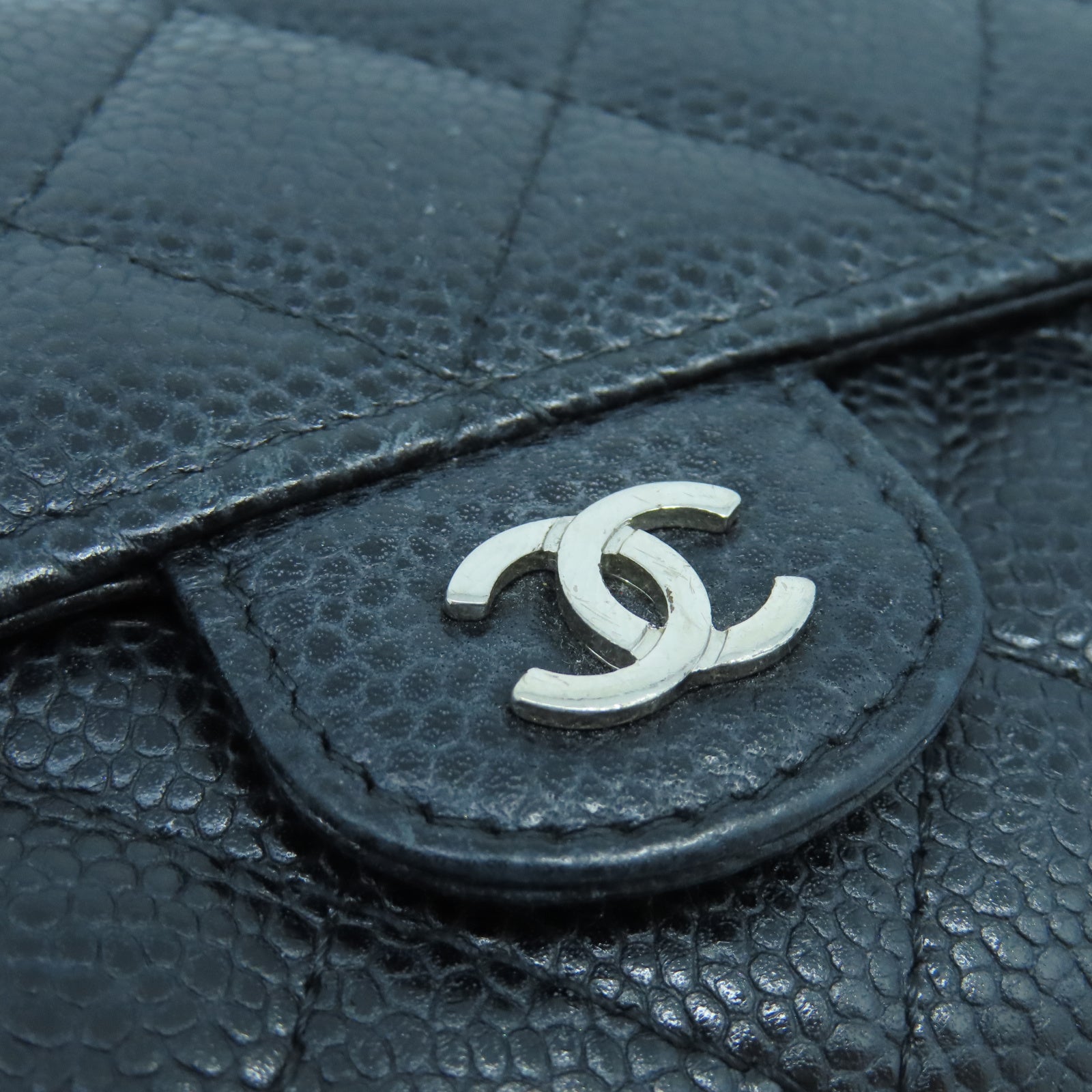 CHANEL 菱格Caviar皮革Wallet金扣長錢包黑色