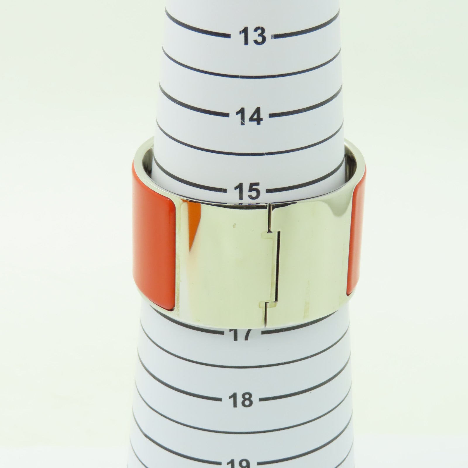 HERMES 金屬/陶瓷Clic-Clac H Extra Large Bracelet銀扣手鐲螢光橘/白色