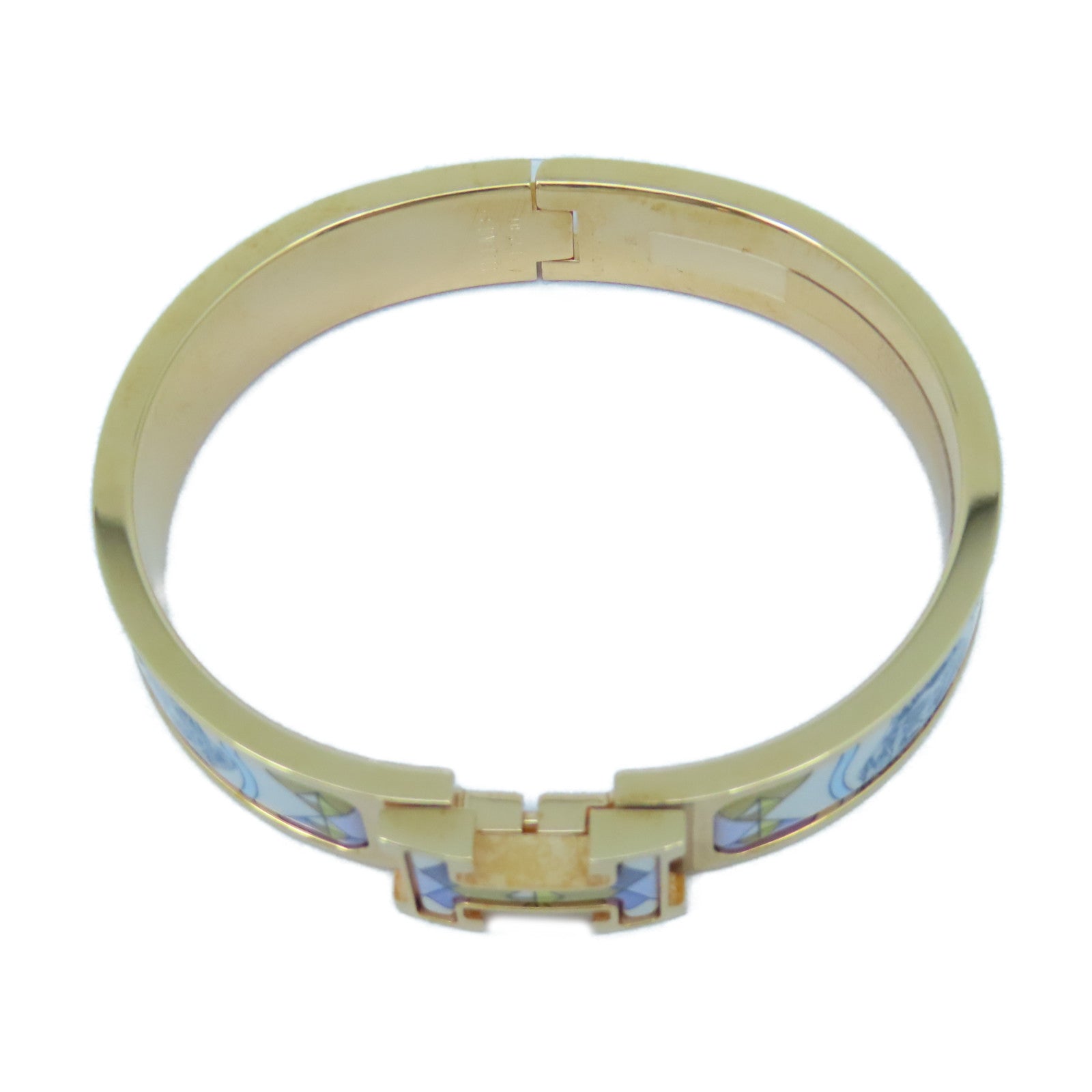 HERMES 金屬Le Plaque or Rose Bangle手鐲紫色/白色