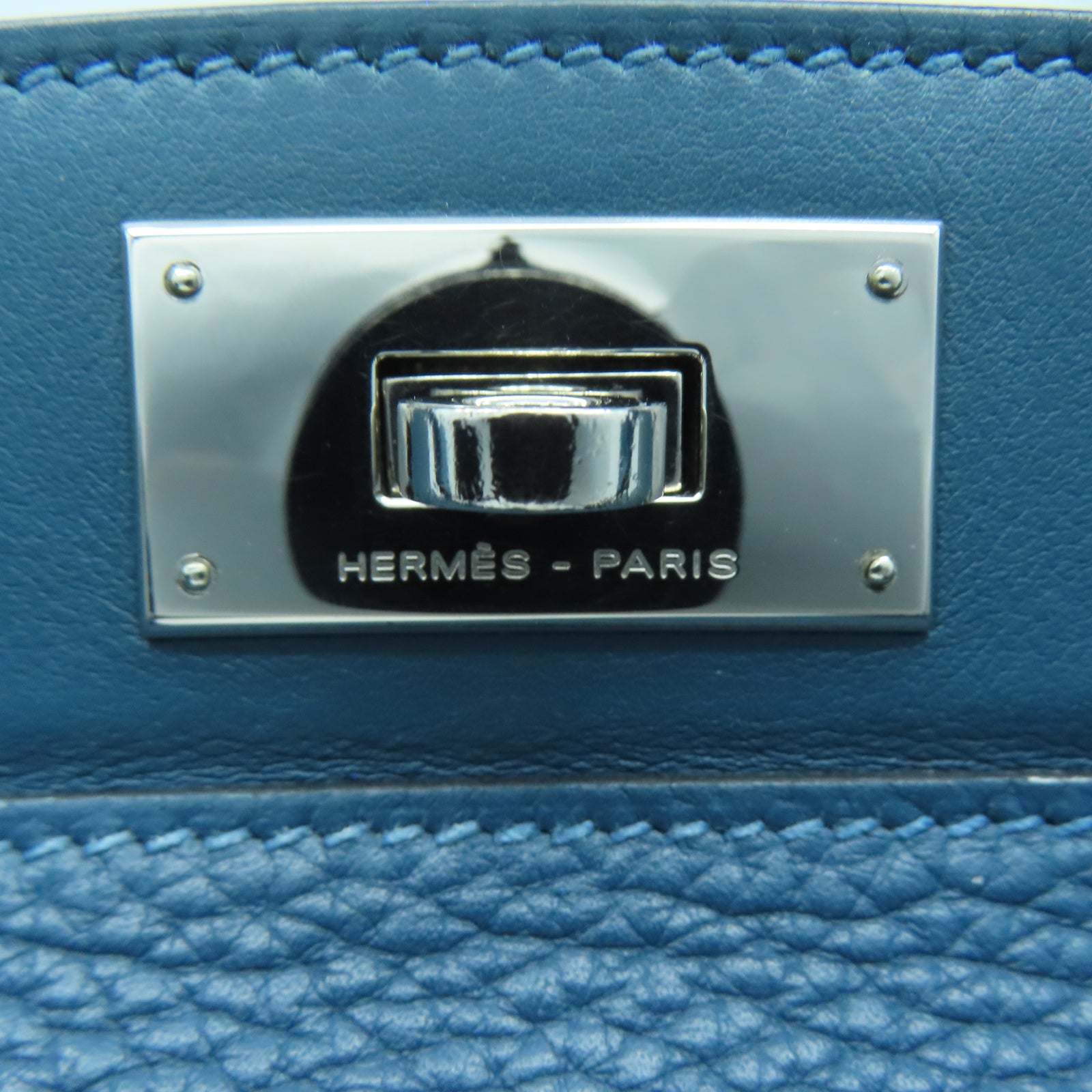 HERMES Clemence皮革Toolbox 20銀扣手挽肩背兩用袋Colvert鴨子藍