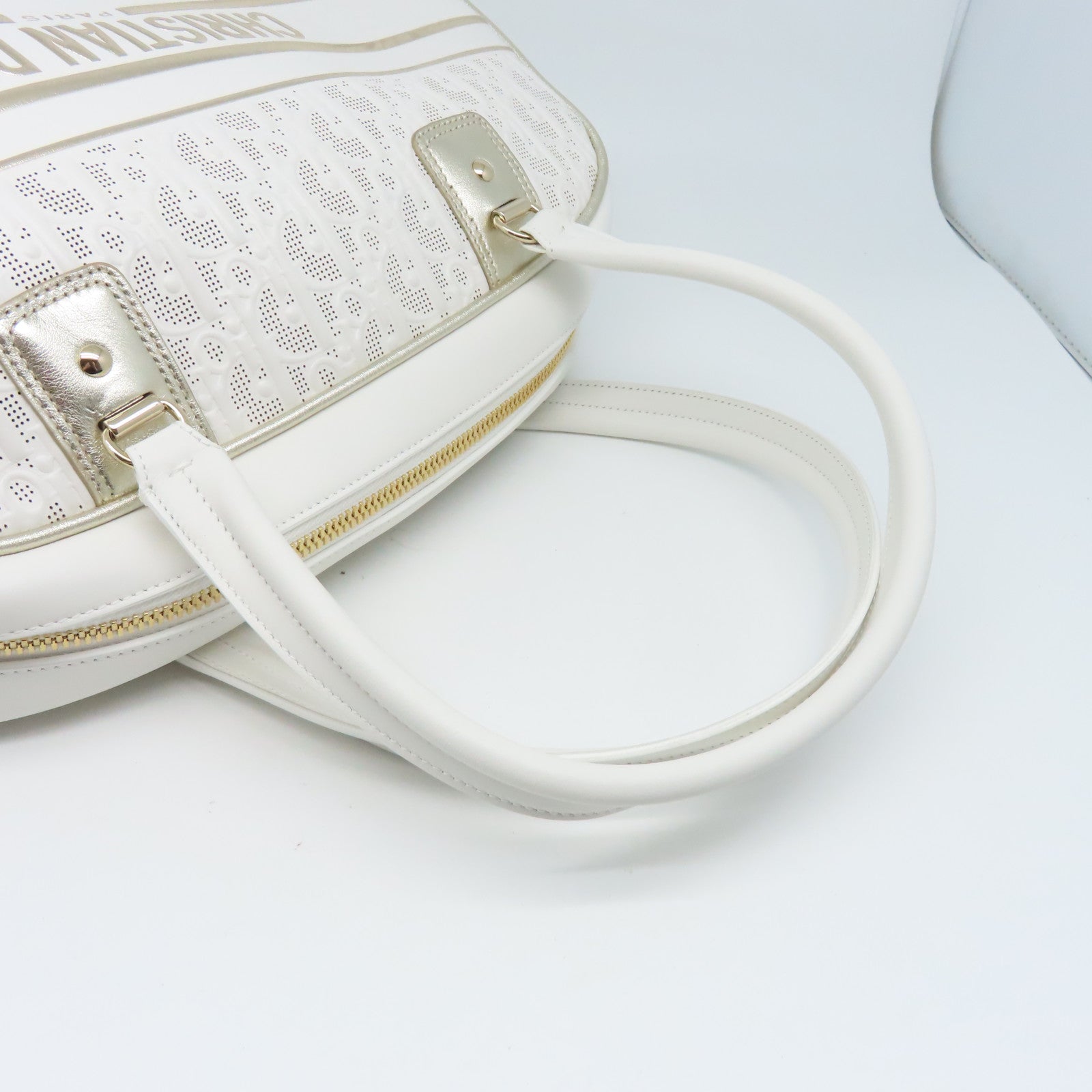 Dior 牛皮皮革Vibe Bowling Bag金扣手挽肩背兩用袋白色