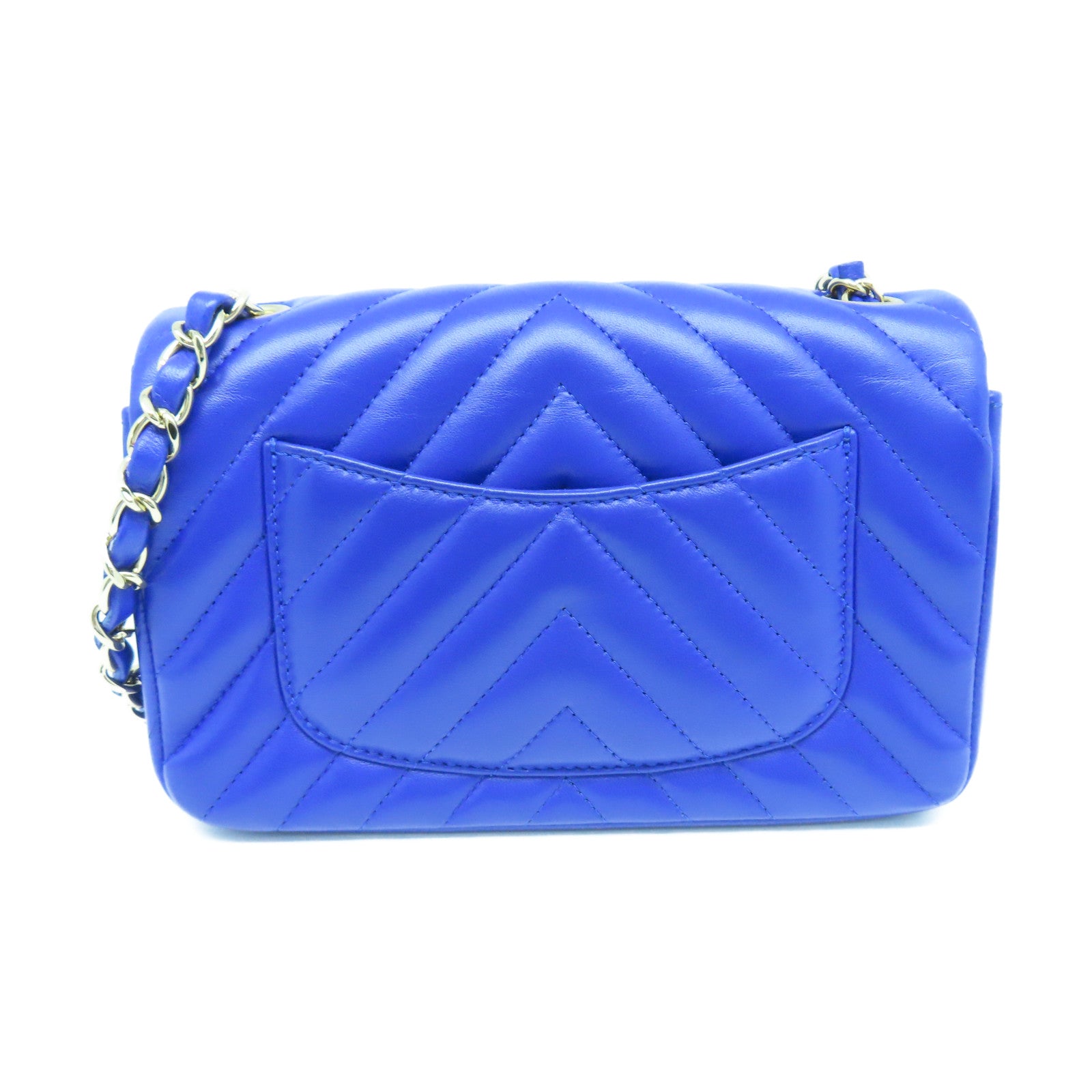 CHANEL Diamond Sheepskin Leather Classic 20cm Gold Buckle Chain Shoulder Bag Blue