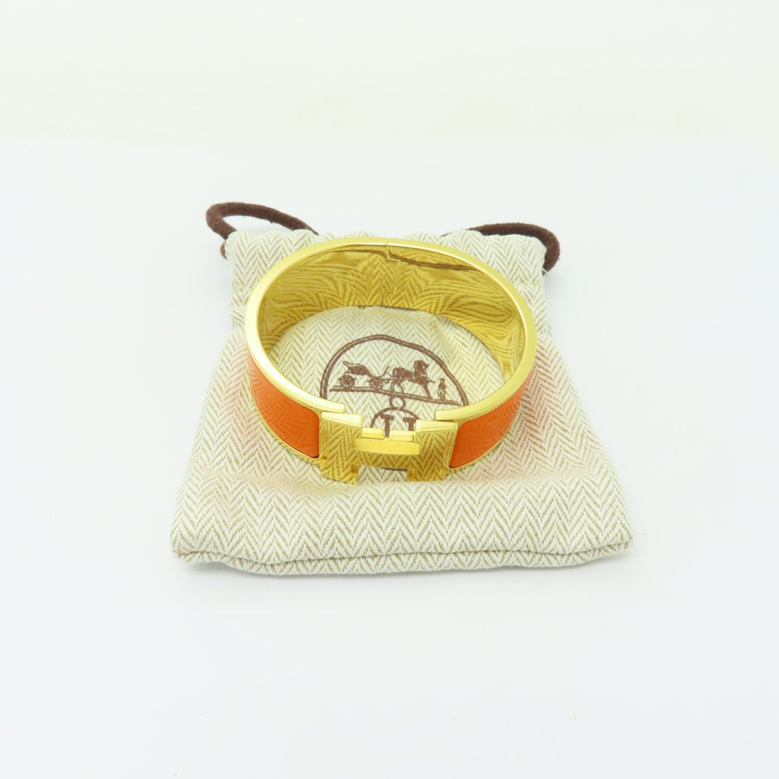 HERMES 金屬/陶瓷Clic-Clac H Bracelet金扣手鐲金色/橙色