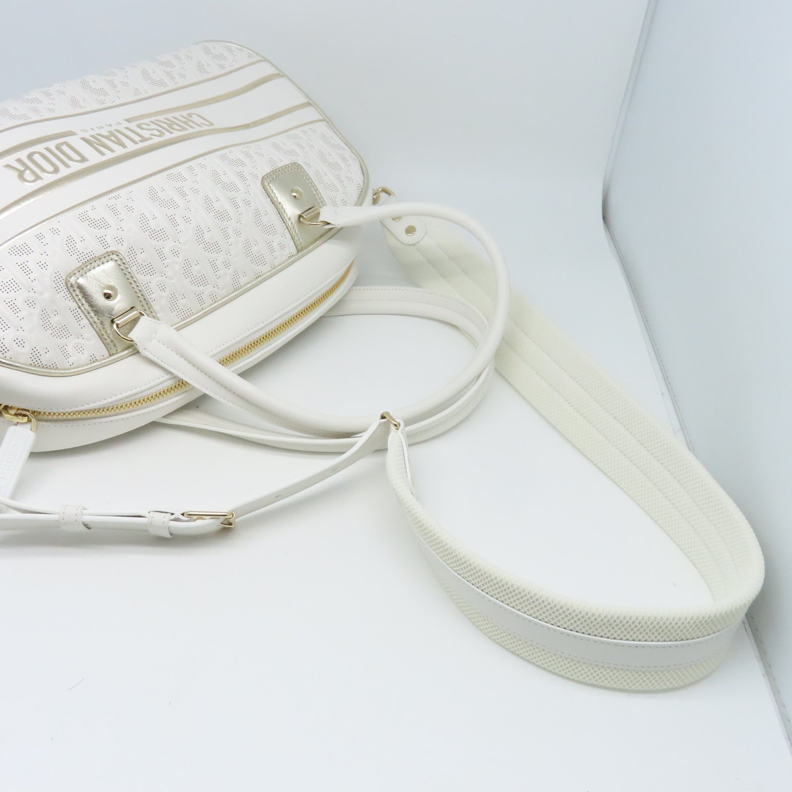 Dior 牛皮皮革Vibe Bowling Bag金扣手挽肩背兩用袋白色