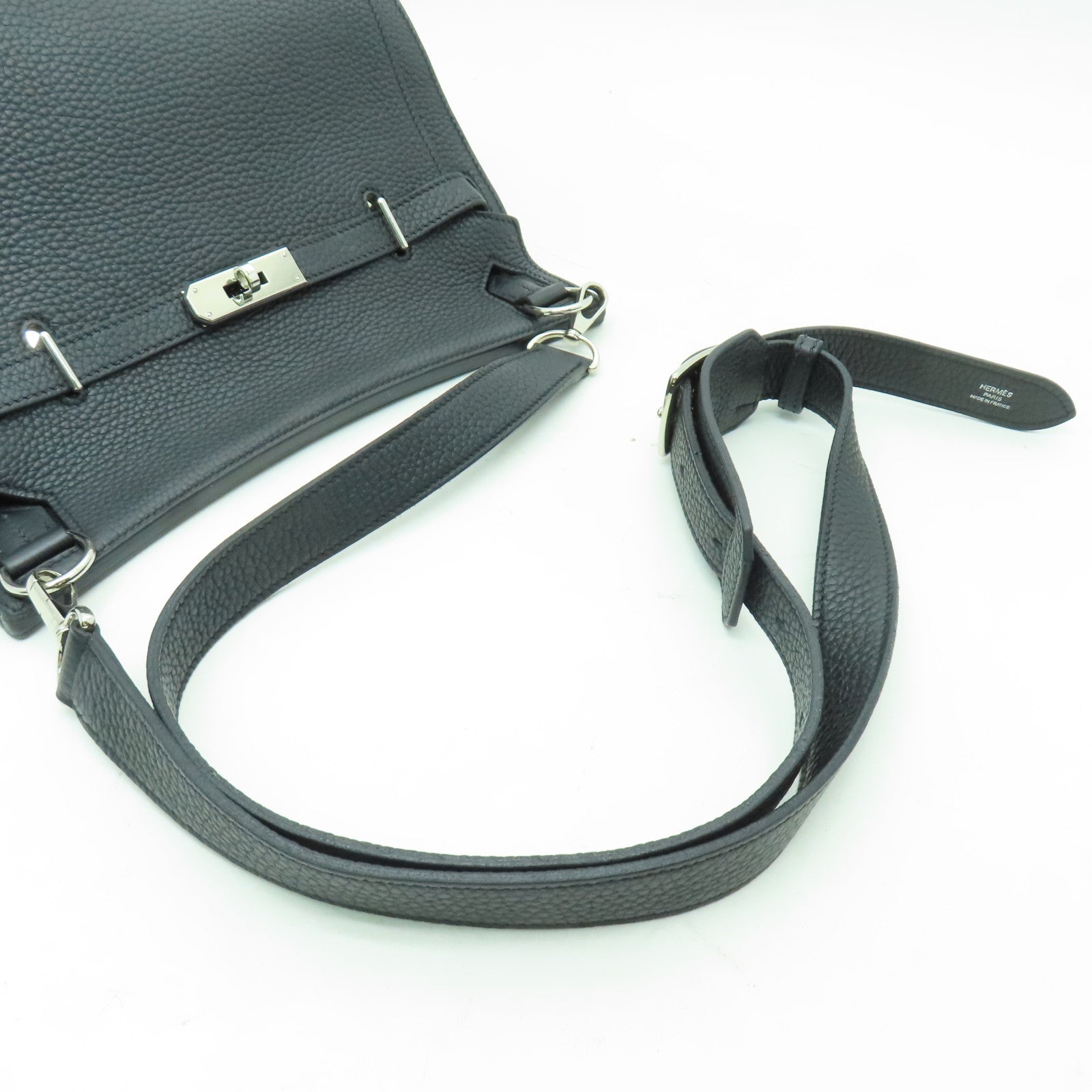 HERMES Clemence皮革Jypsiere 28銀扣肩背袋黑色
