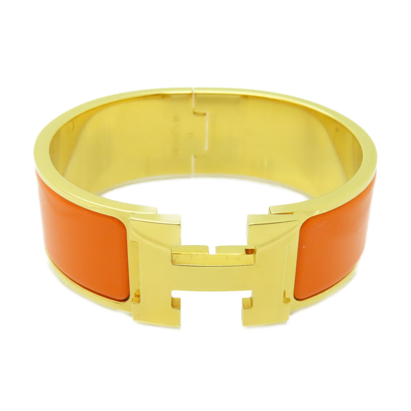 HERMES 金屬/陶瓷Clic-Clac H Bracelet金扣手鐲金色/橙色