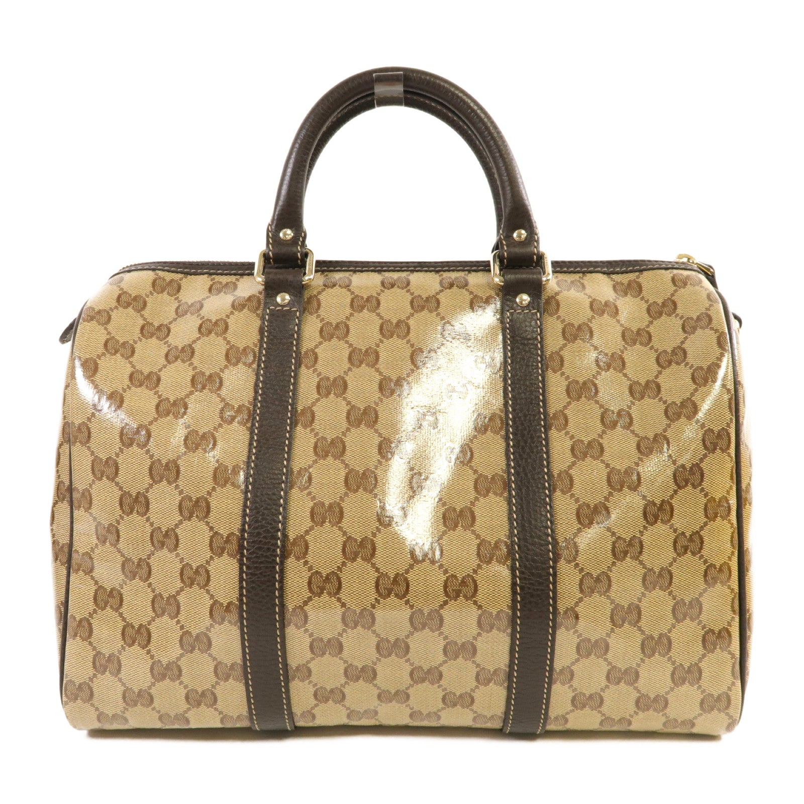 GUCCI 塗層帆布GG Crystal Joy Boston Bag金扣手挽袋啡色