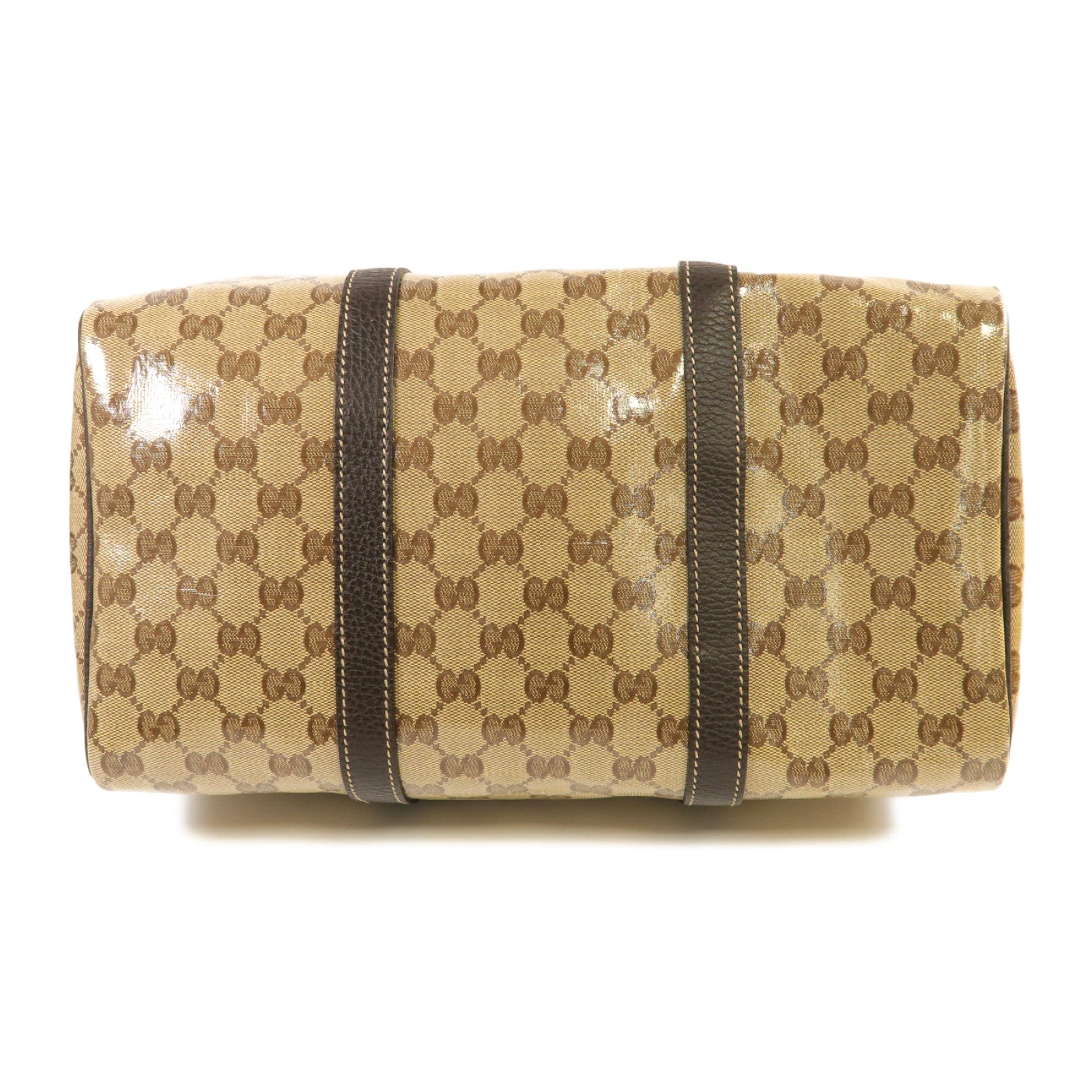 GUCCI 塗層帆布GG Crystal Joy Boston Bag金扣手挽袋啡色