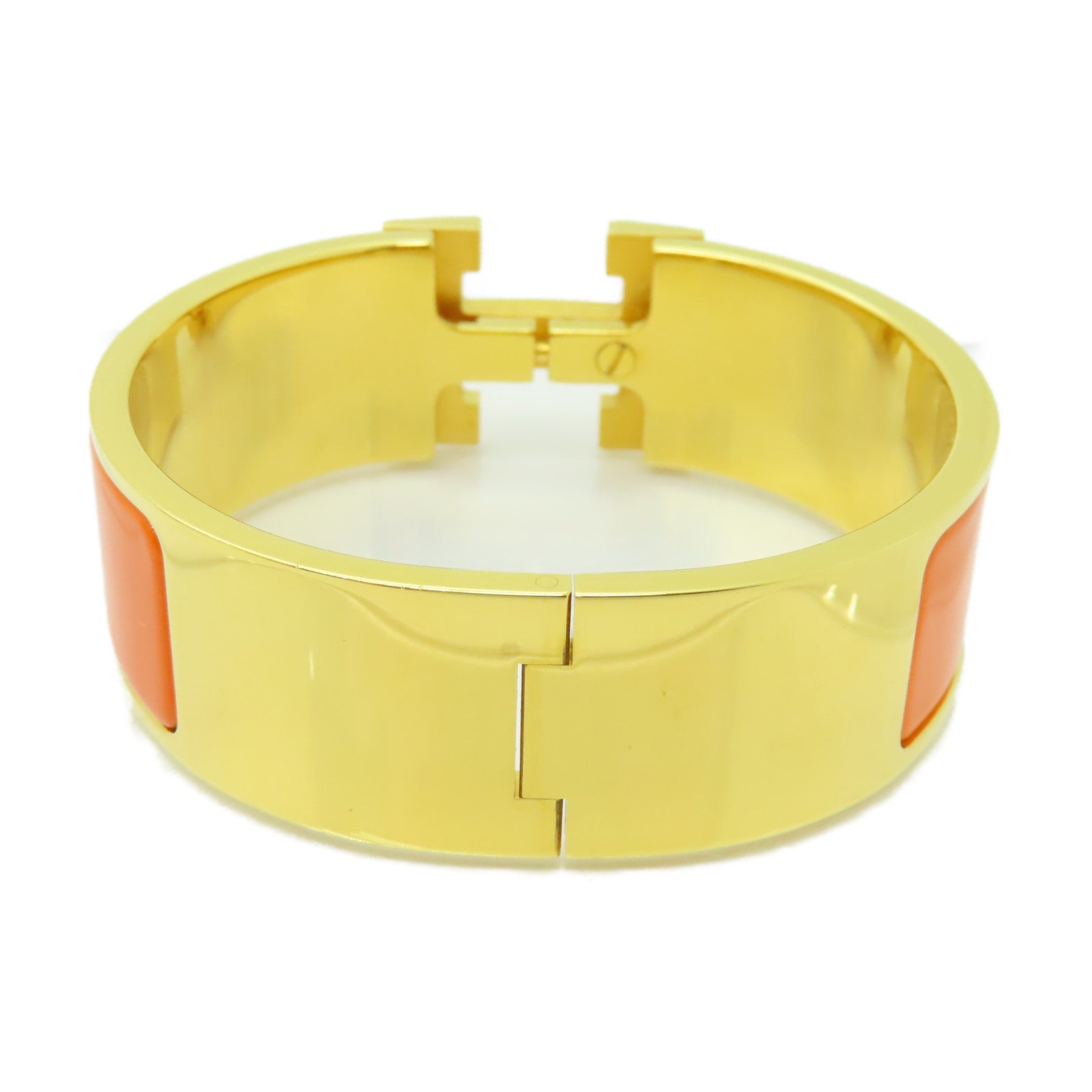 HERMES 金屬/陶瓷Clic-Clac H Bracelet金扣手鐲金色/橙色