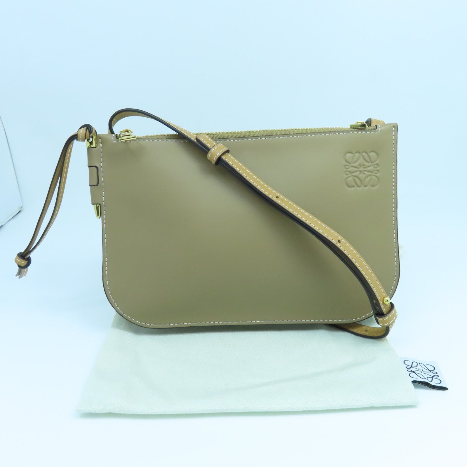LOEWE 牛皮皮革Gate Double金扣肩背袋啡色