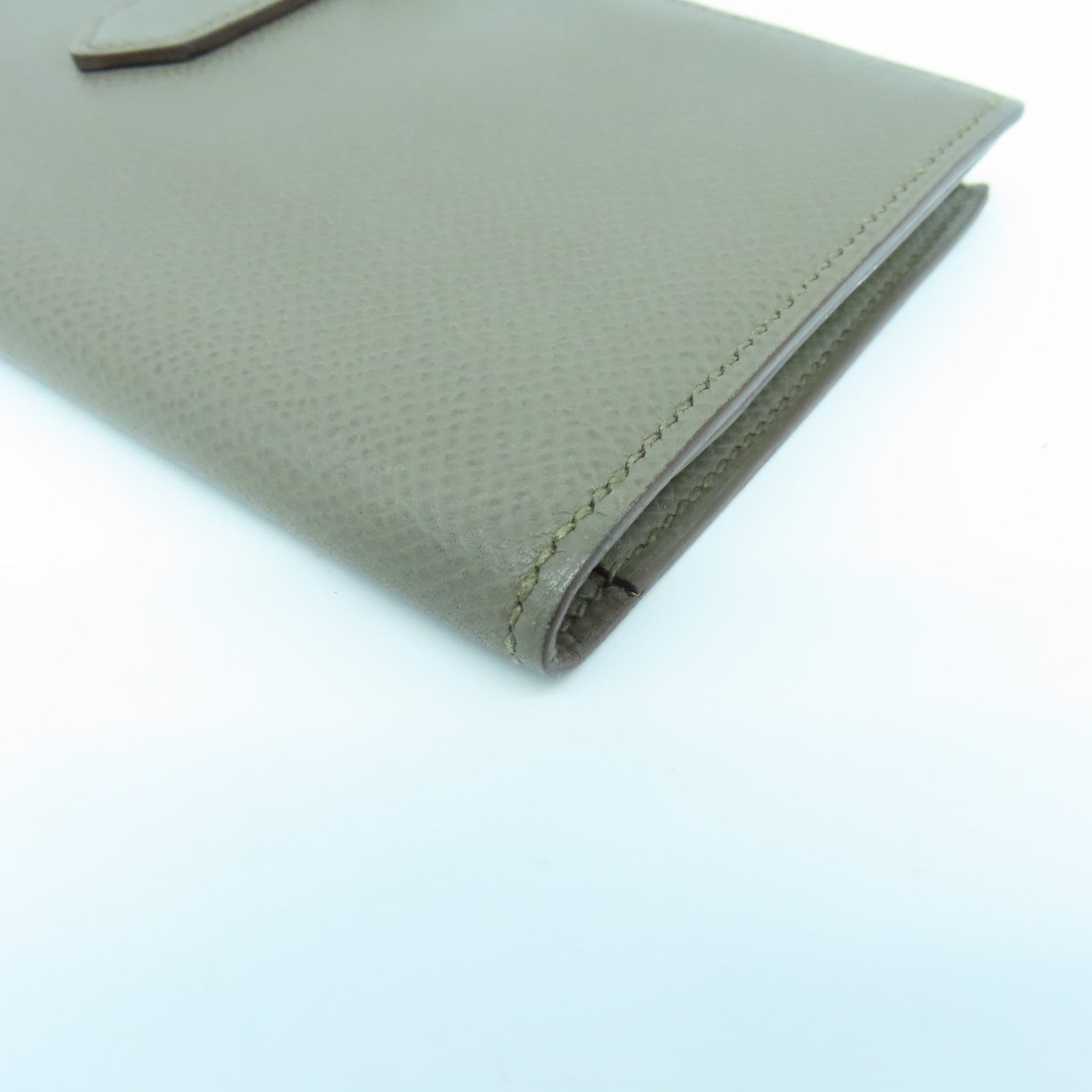 HERMES Epsom皮革Bearn W Snap銀扣長錢包Etain杏色
