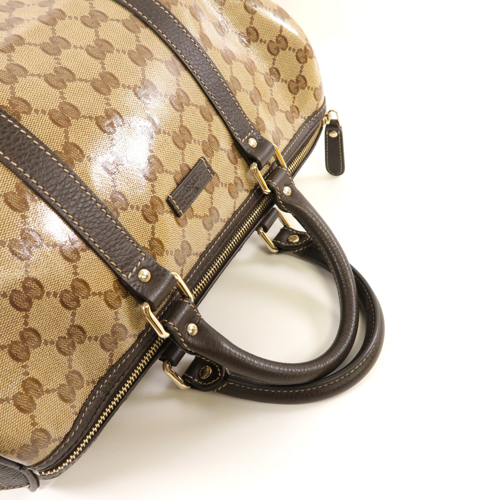 GUCCI 塗層帆布GG Crystal Joy Boston Bag金扣手挽袋啡色