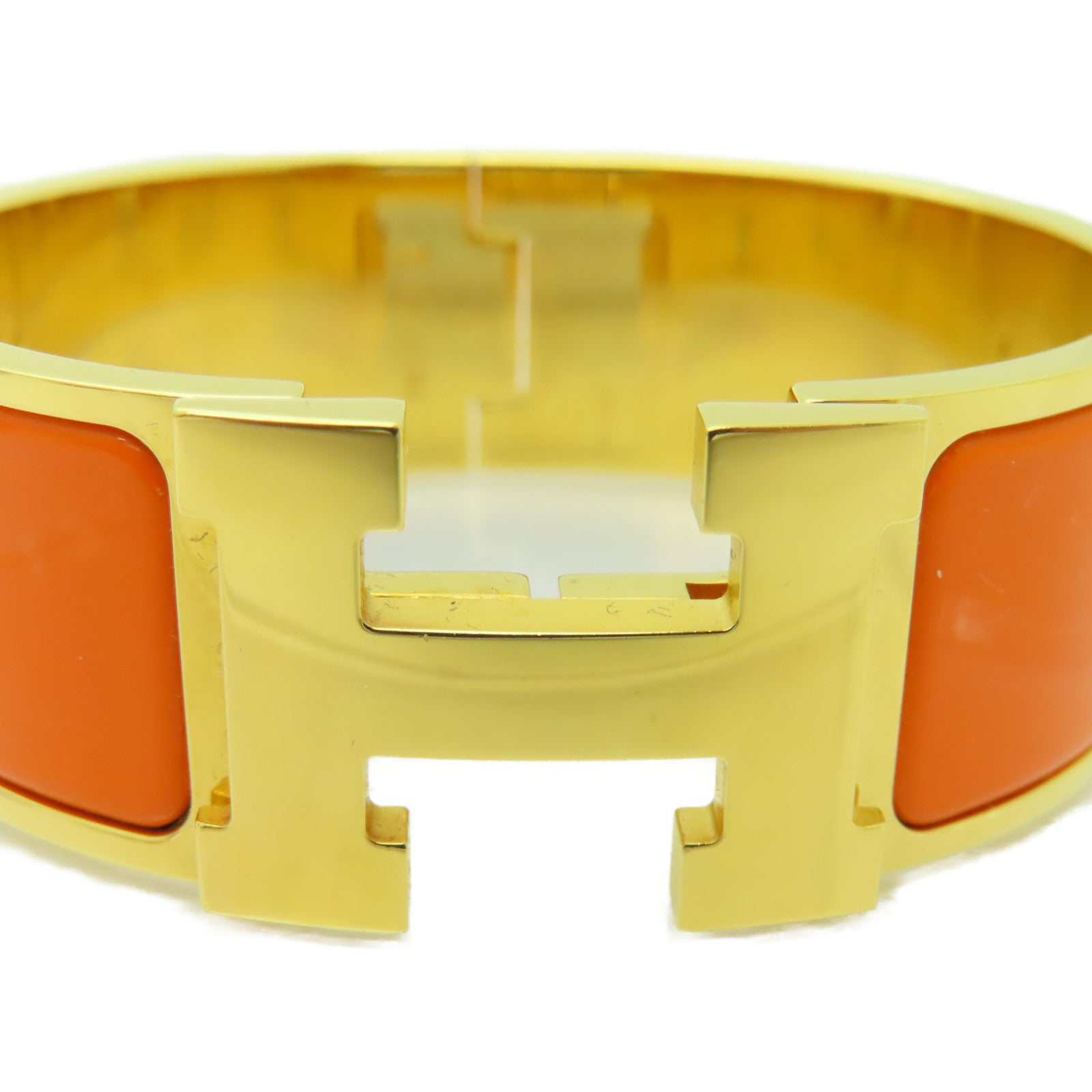 HERMES 金屬/陶瓷Clic-Clac H Bracelet金扣手鐲金色/橙色