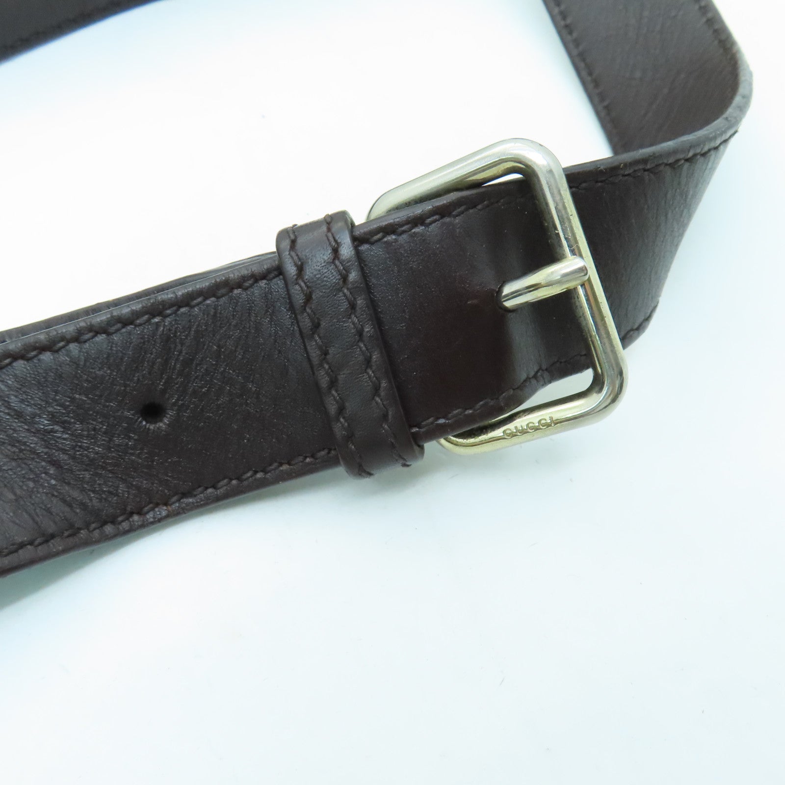GUCCI 皮革Shoulder Bag銀扣肩背袋啡色
