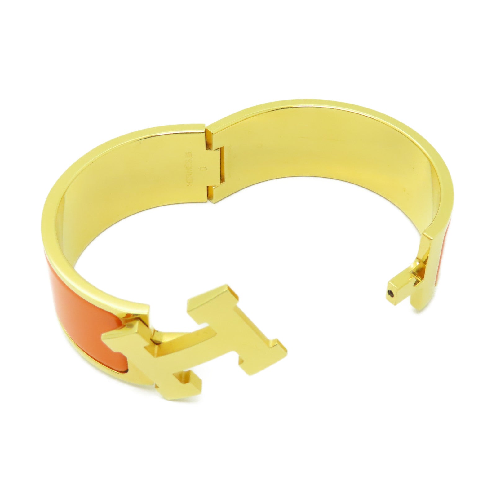 HERMES 金屬/陶瓷Clic-Clac H Bracelet金扣手鐲金色/橙色