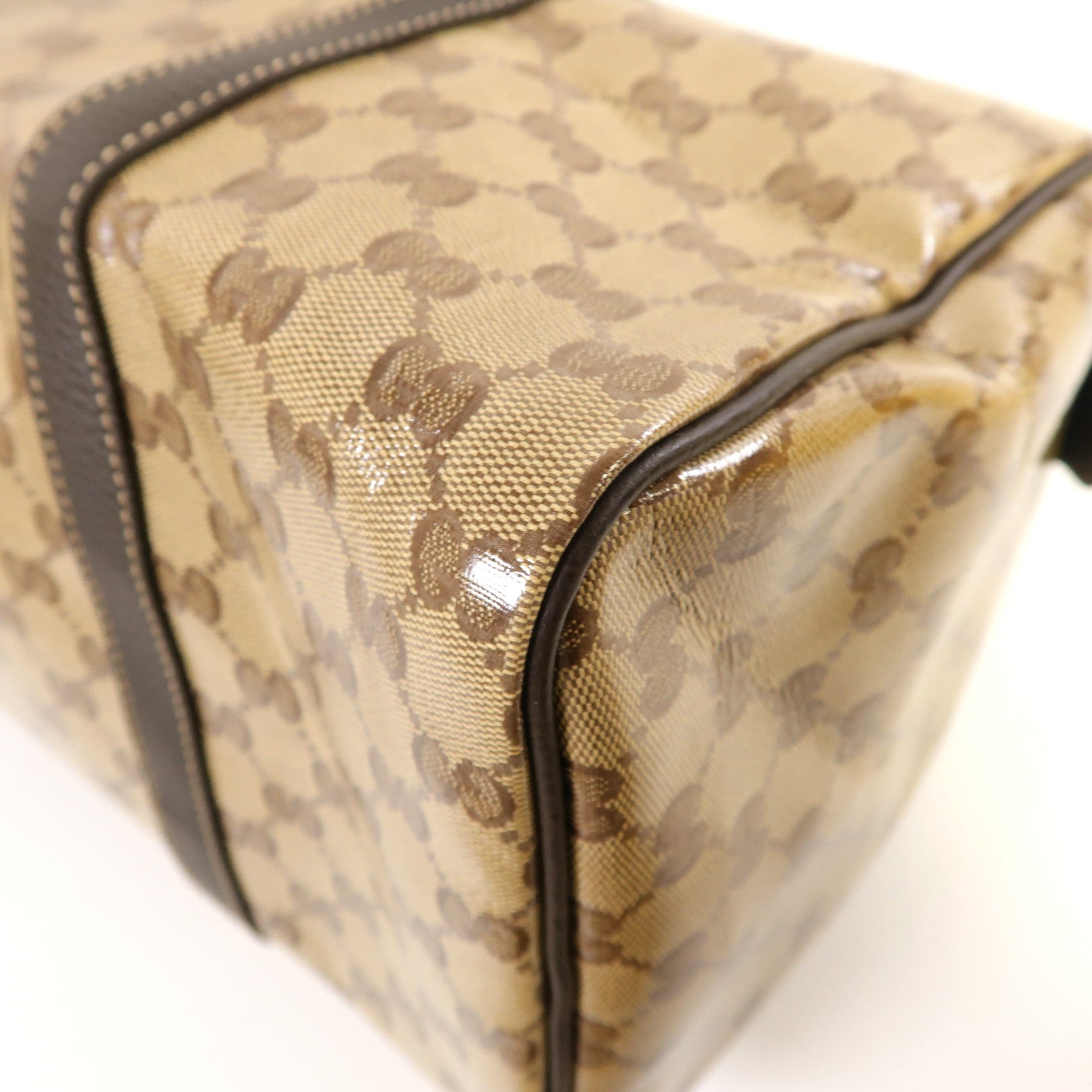 GUCCI 塗層帆布GG Crystal Joy Boston Bag金扣手挽袋啡色