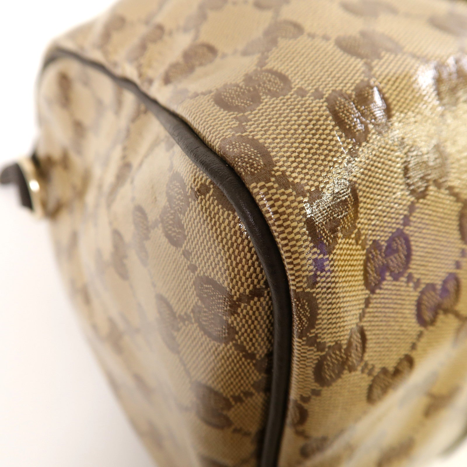 GUCCI 塗層帆布GG Crystal Joy Boston Bag金扣手挽袋啡色