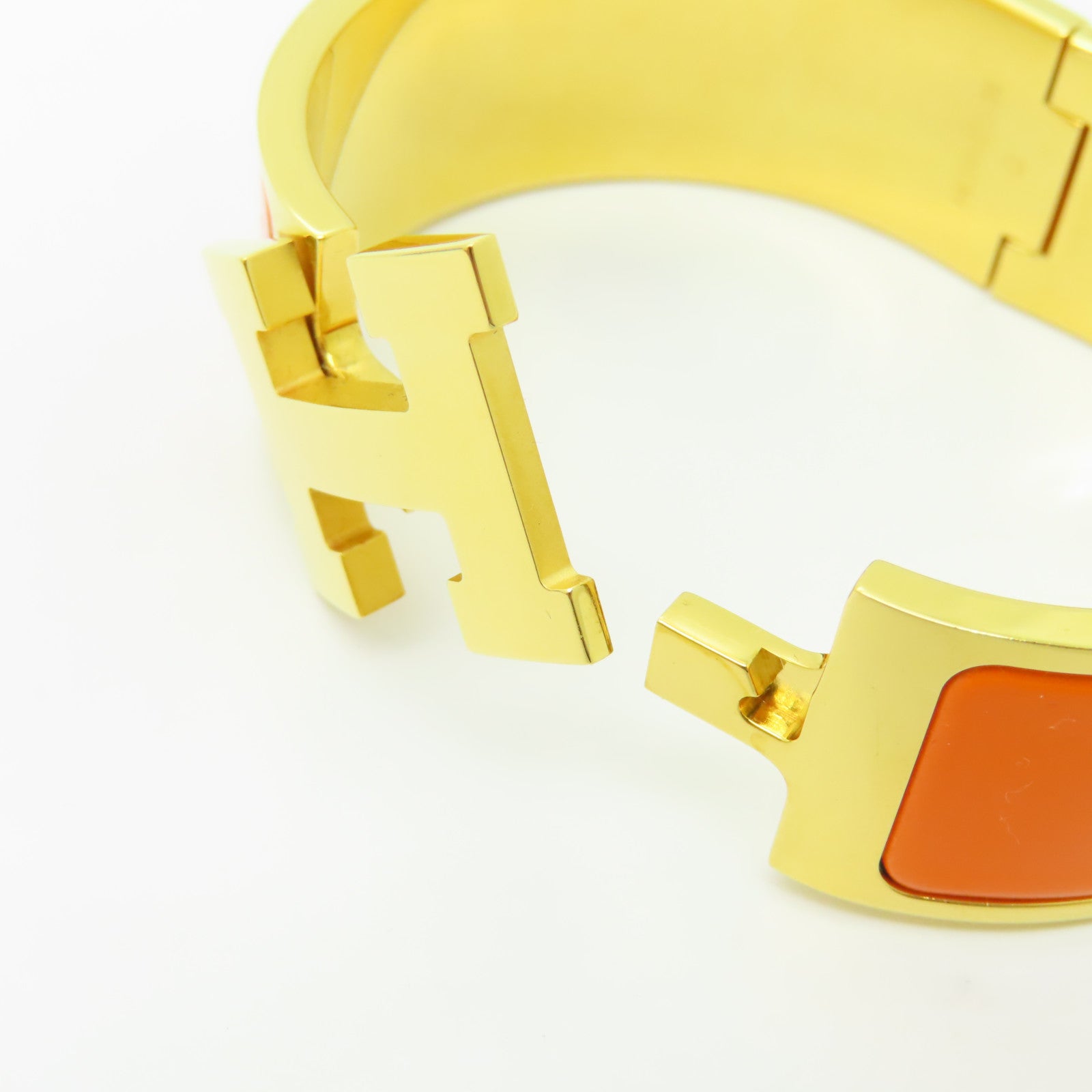 HERMES 金屬/陶瓷Clic-Clac H Bracelet金扣手鐲金色/橙色