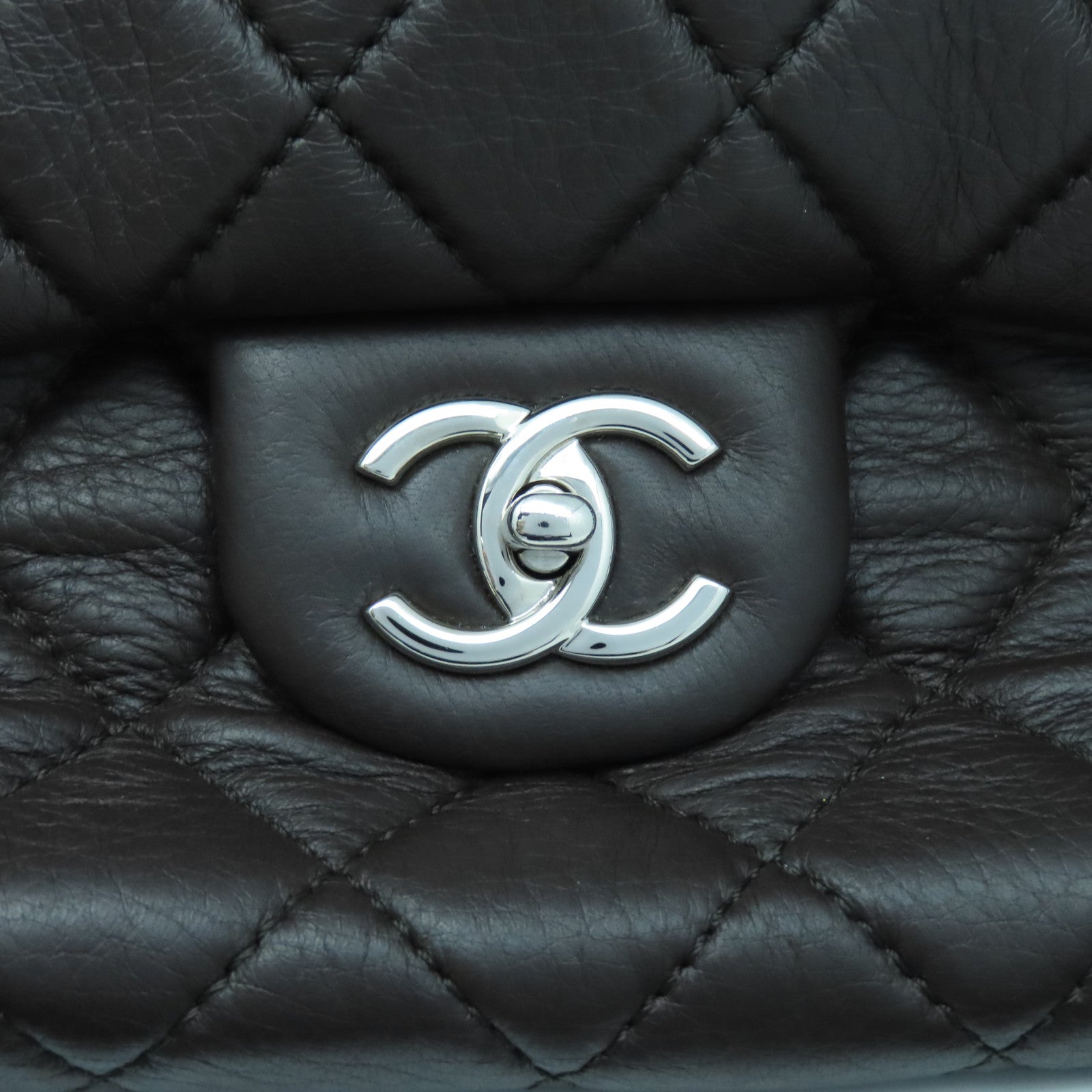 CHANEL 菱格牛皮皮革Chain Shoulder銀扣鏈帶肩背袋啡色