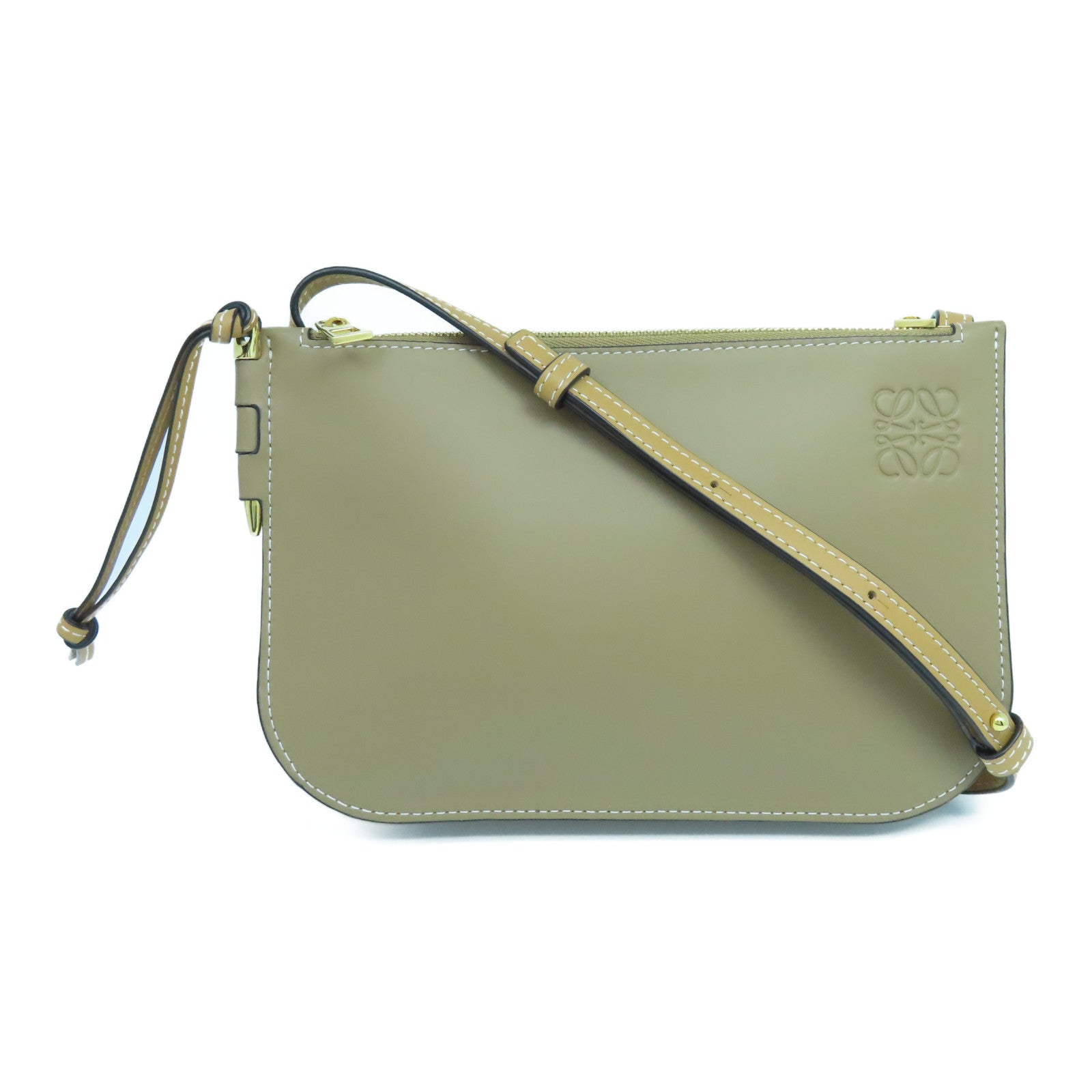 LOEWE 牛皮皮革Gate Double金扣肩背袋啡色