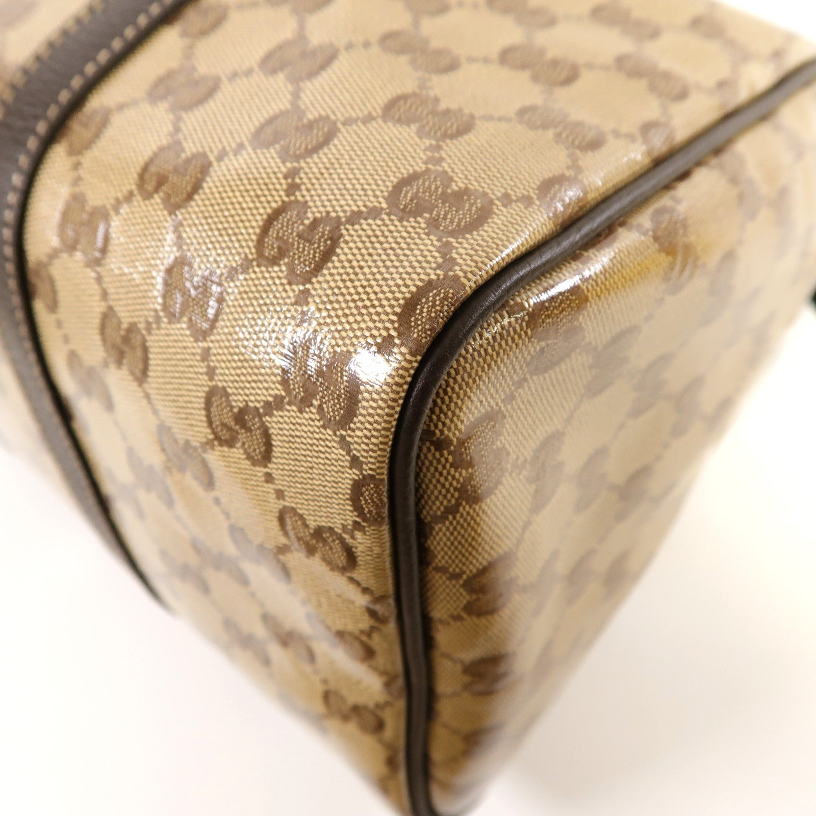 GUCCI 塗層帆布GG Crystal Joy Boston Bag金扣手挽袋啡色