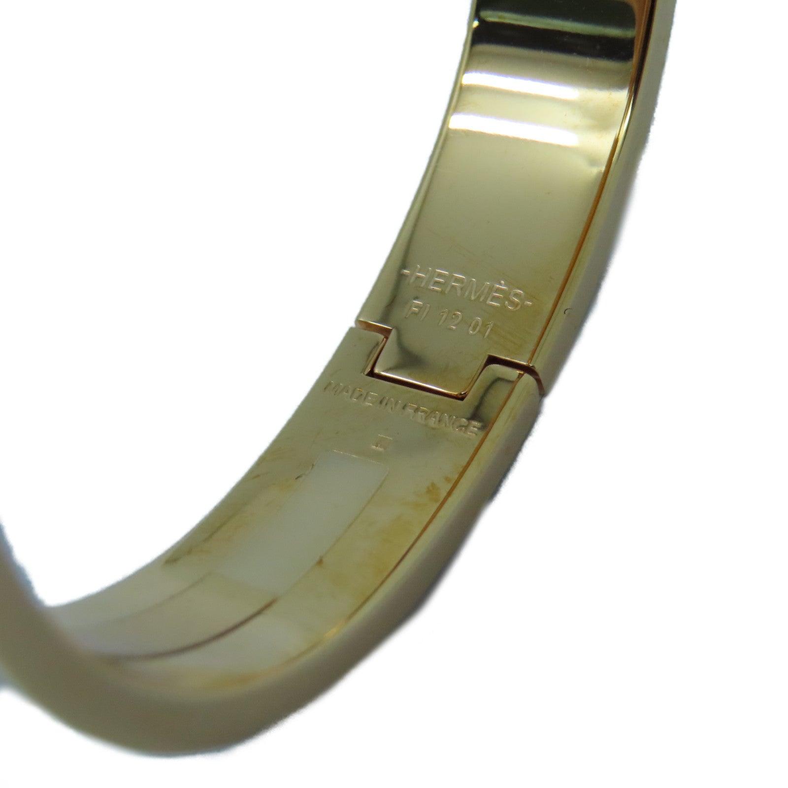 HERMES 金屬Le Plaque or Rose Bangle手鐲紫色/白色
