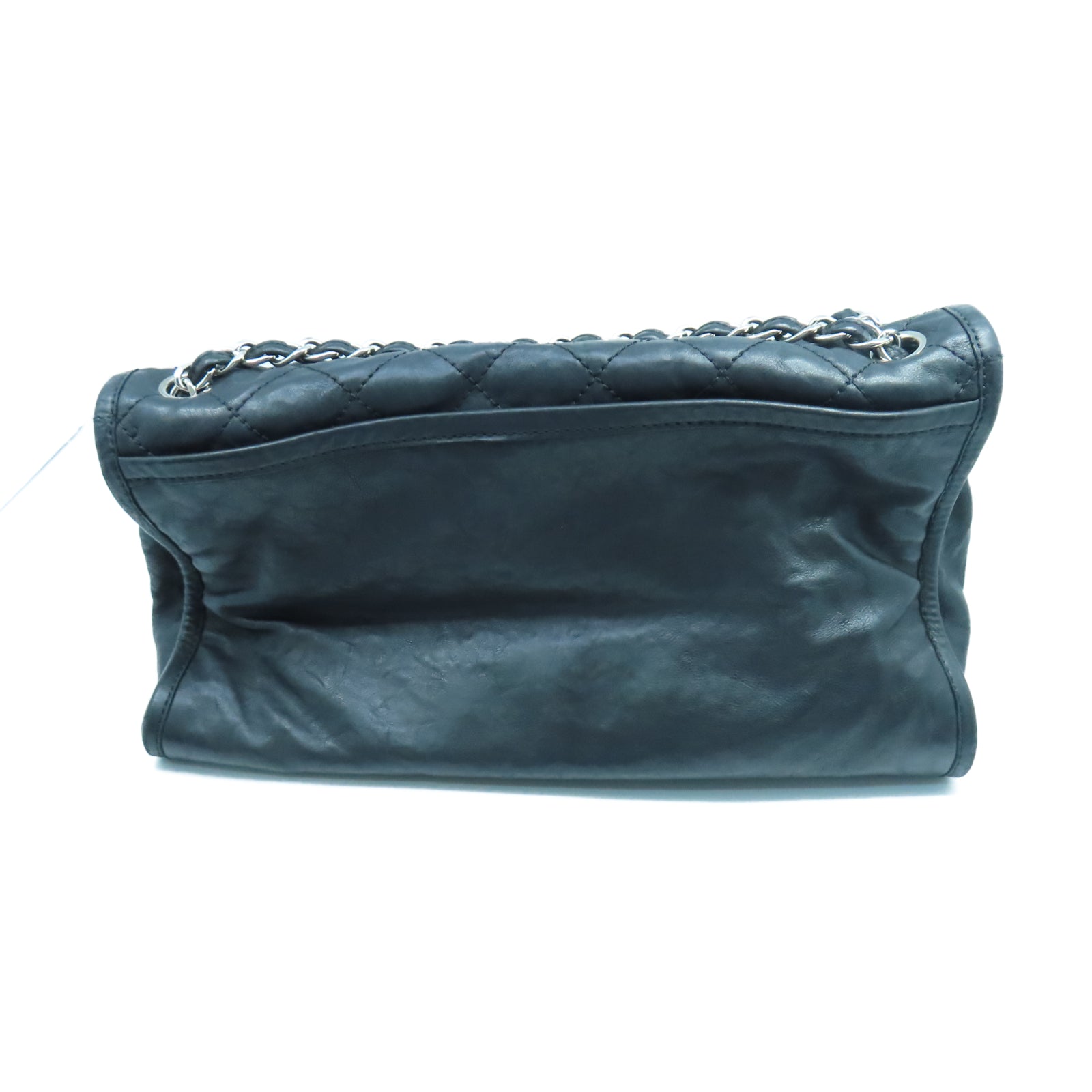 CHANEL 菱格羊皮皮革Chain Shoulder銀扣鏈帶肩背袋黑色