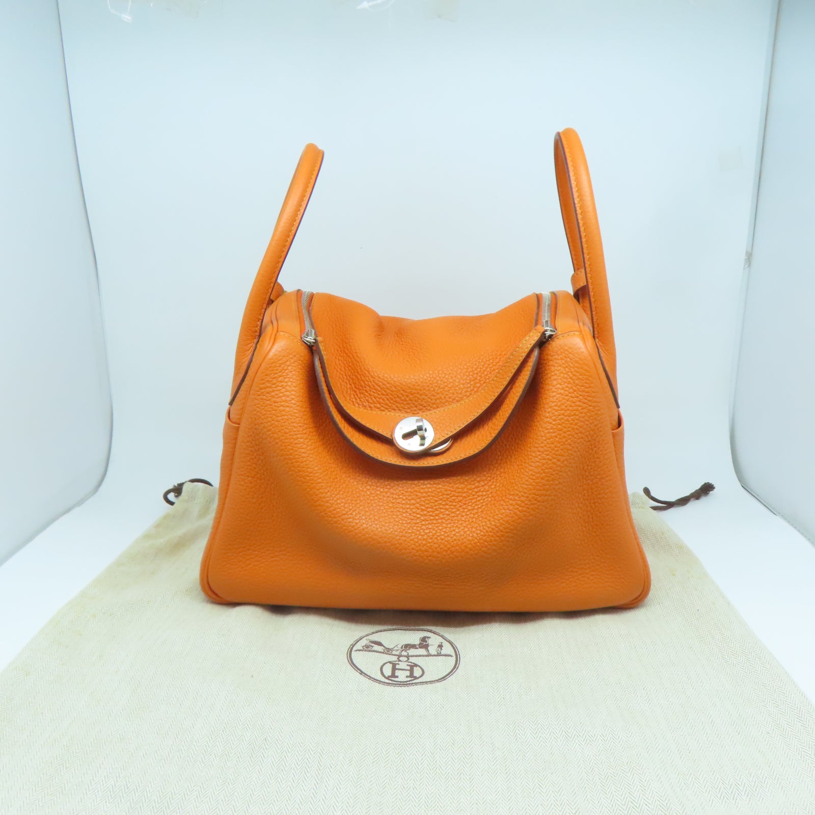 HERMES Clemence皮革Lindy 30銀扣手挽肩背兩用袋Orange橙色