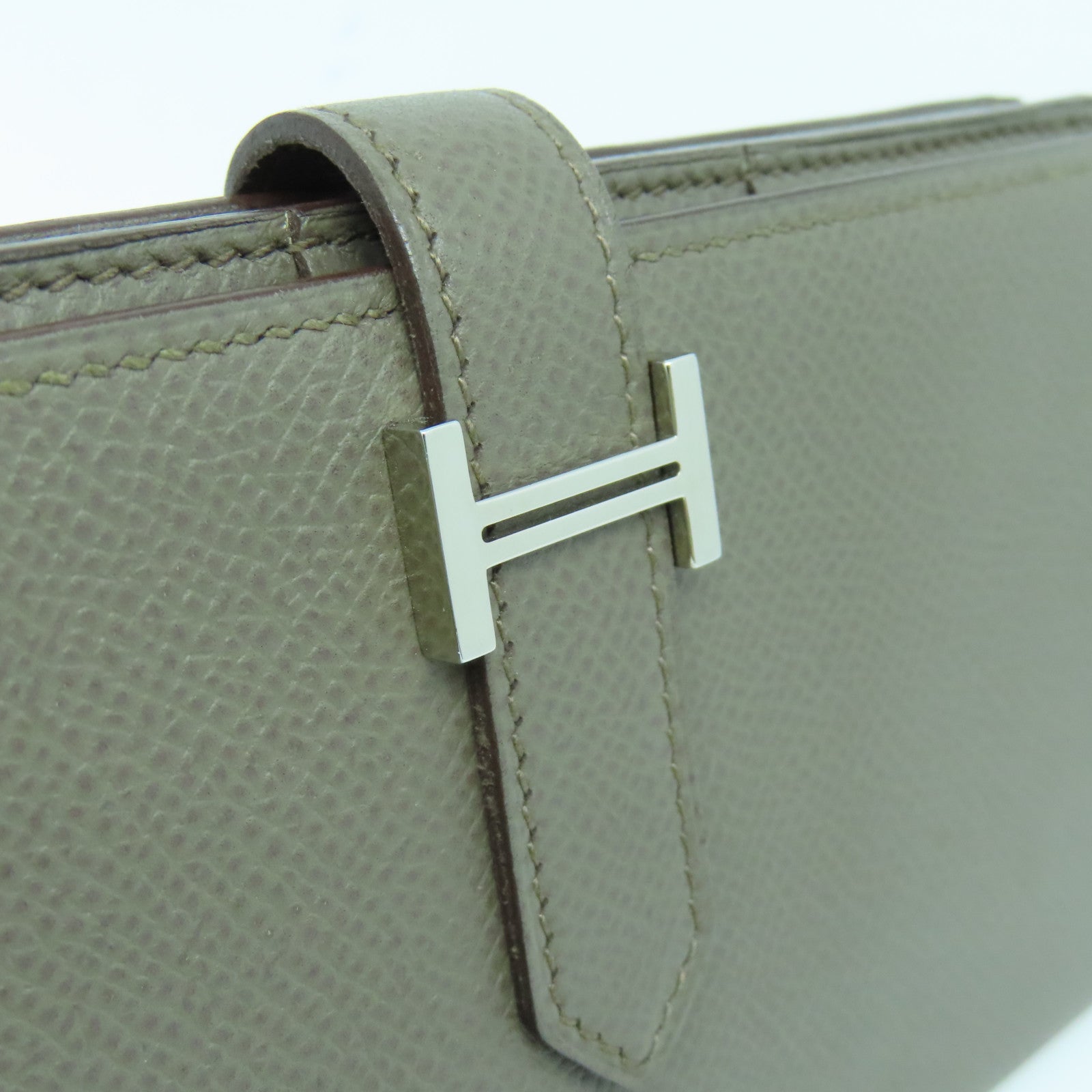 HERMES Epsom皮革Bearn W Snap銀扣長錢包Etain杏色