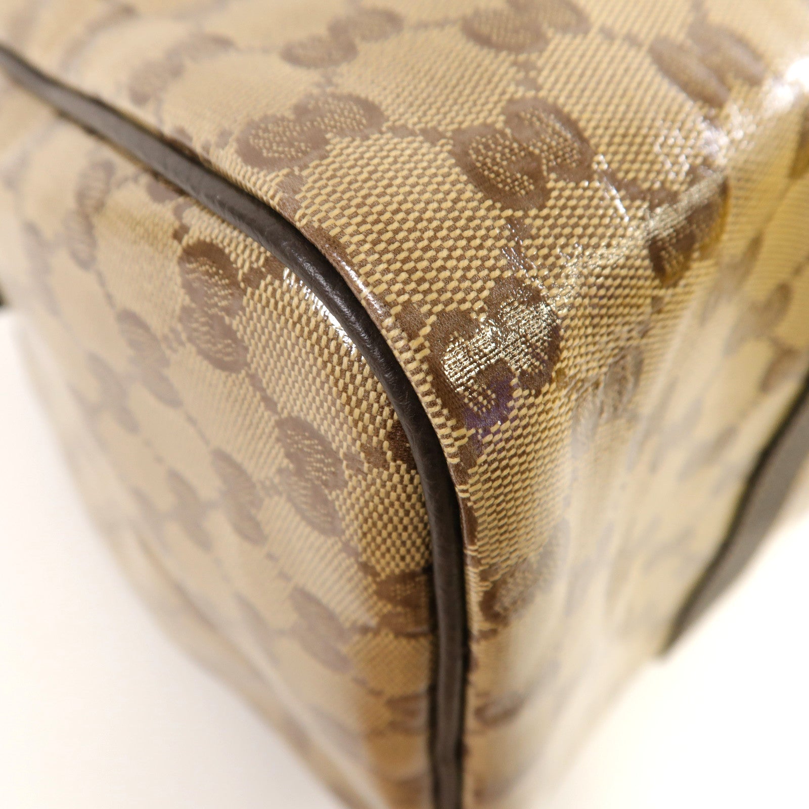 GUCCI 塗層帆布GG Crystal Joy Boston Bag金扣手挽袋啡色
