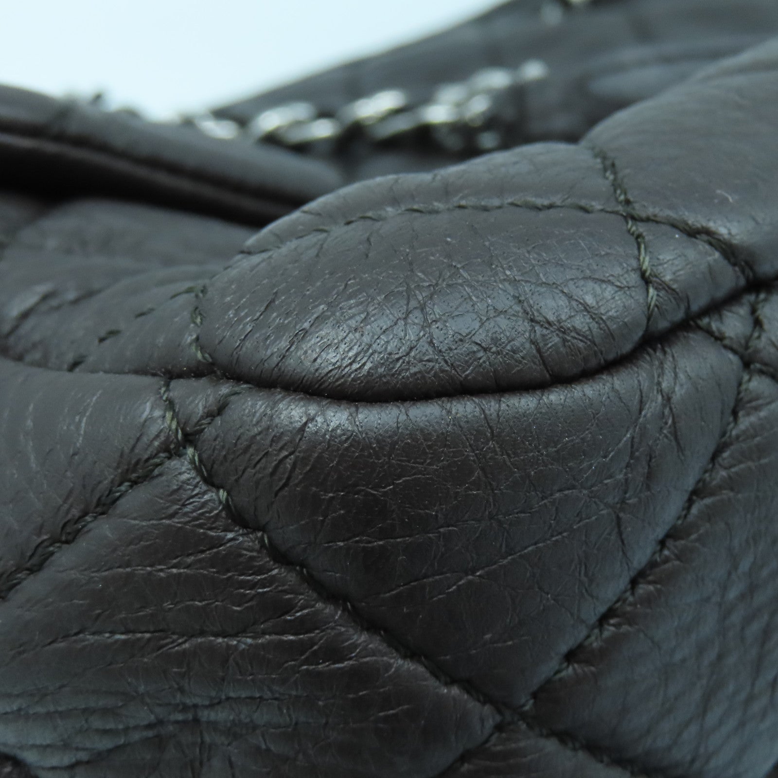 CHANEL 菱格牛皮皮革Chain Shoulder銀扣鏈帶肩背袋啡色