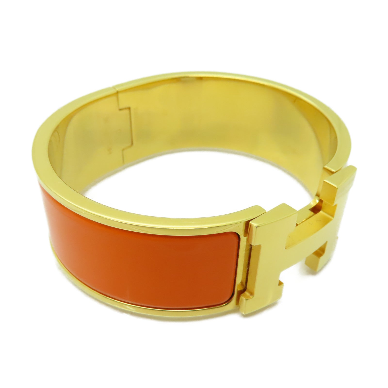 HERMES 金屬/陶瓷Clic-Clac H Bracelet金扣手鐲金色/橙色