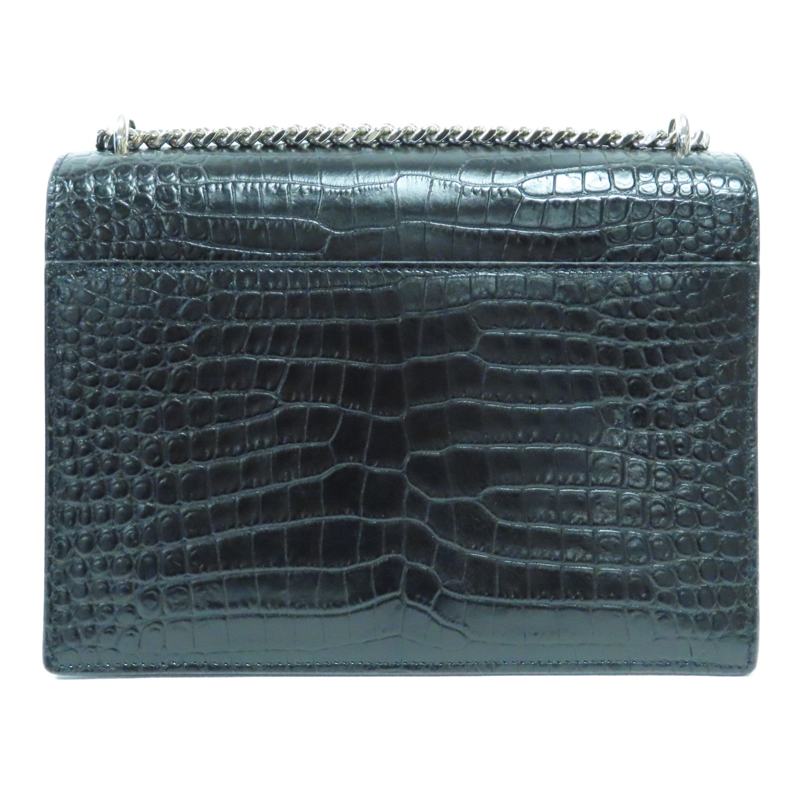 SAINT LAURENT 牛皮皮革Chain Shoulder Bag銀扣鏈帶肩背袋黑色
