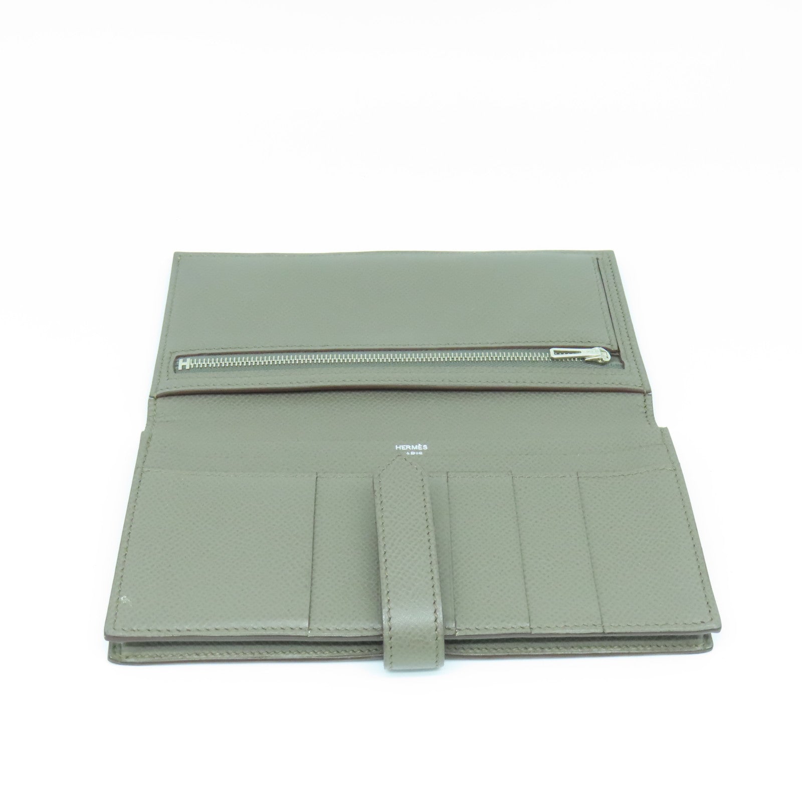 HERMES Epsom皮革Bearn W Snap銀扣長錢包Etain杏色