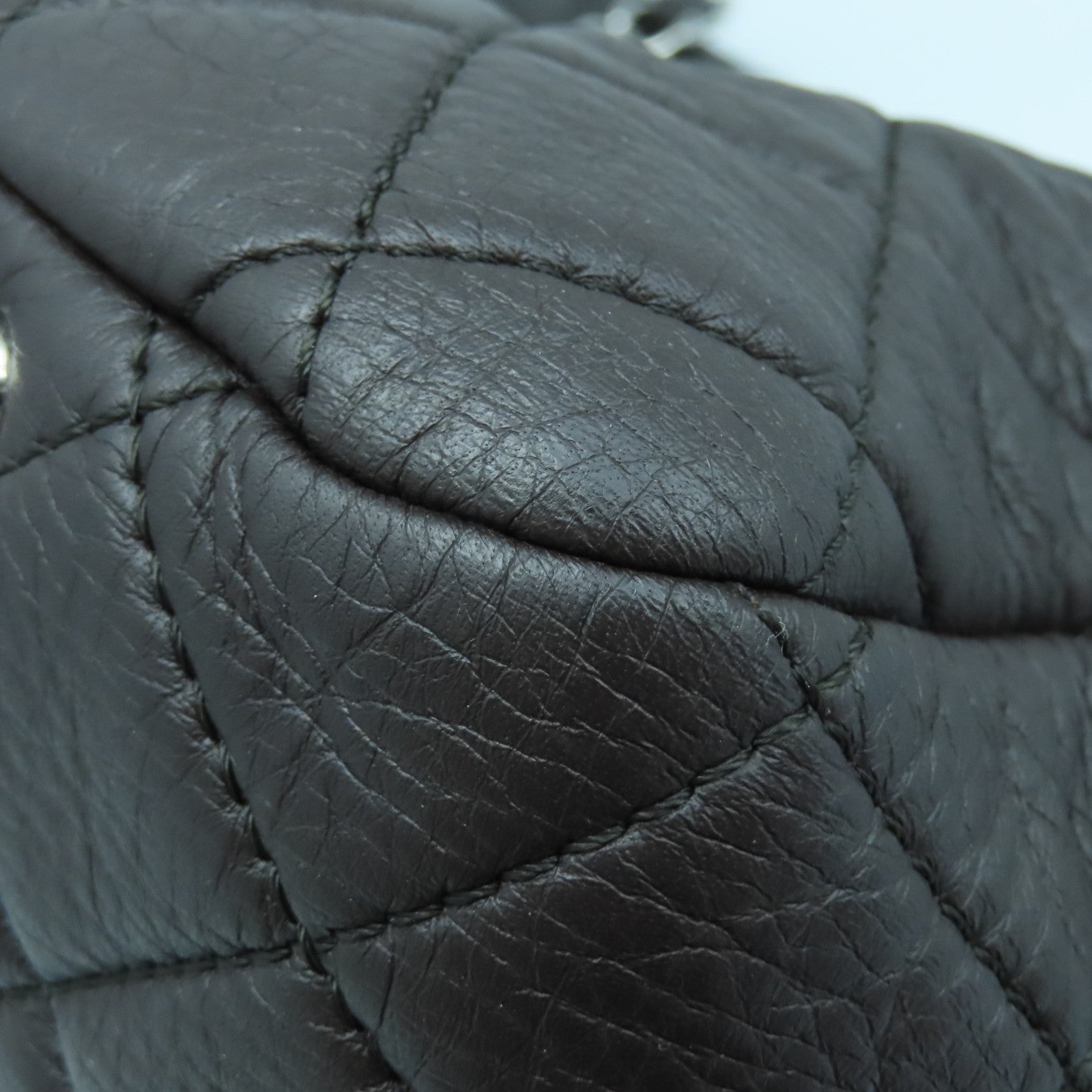 CHANEL 菱格牛皮皮革Chain Shoulder銀扣鏈帶肩背袋啡色