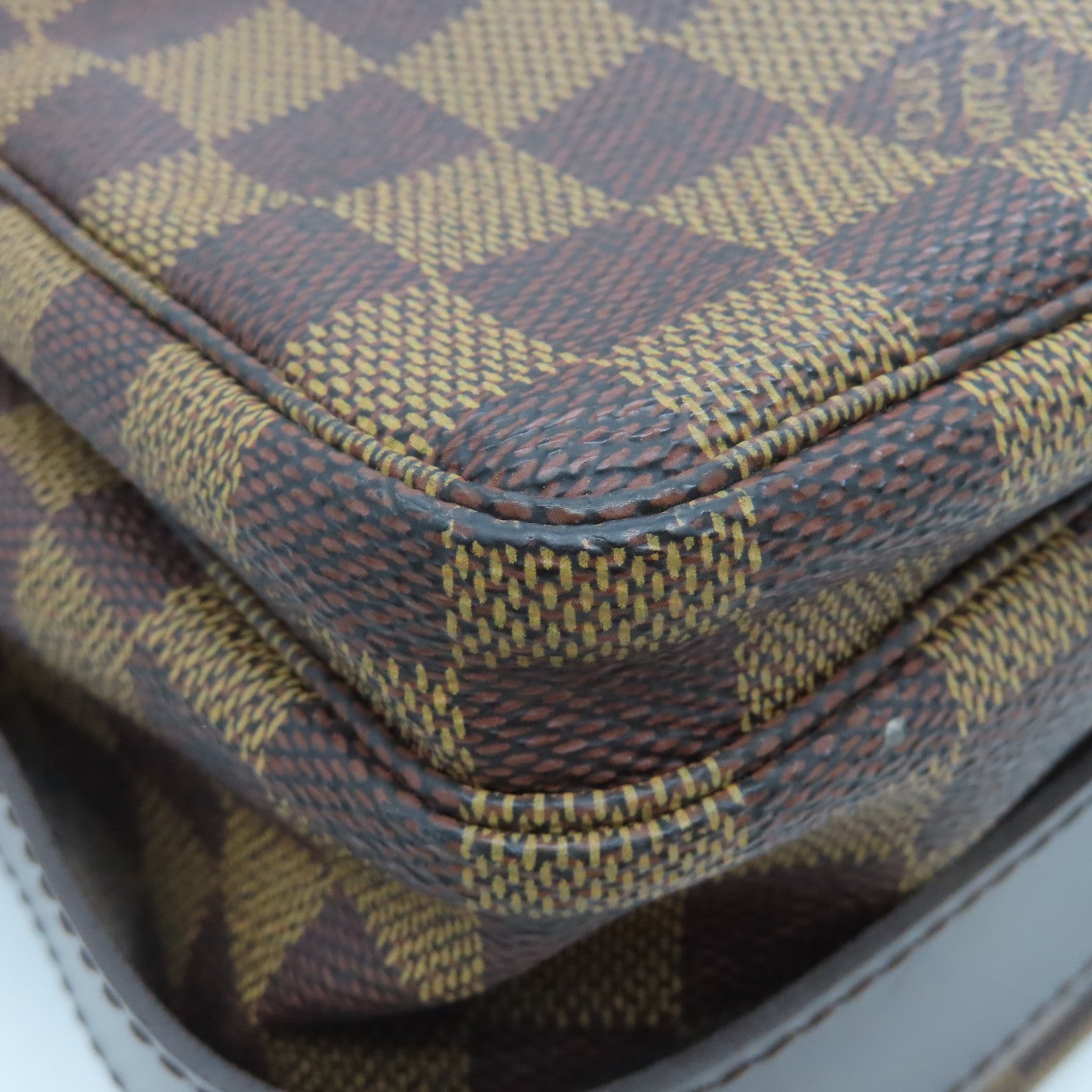 LOUIS VUITTON Damier Naviglio Gold Buckle Shoulder Bag Brown