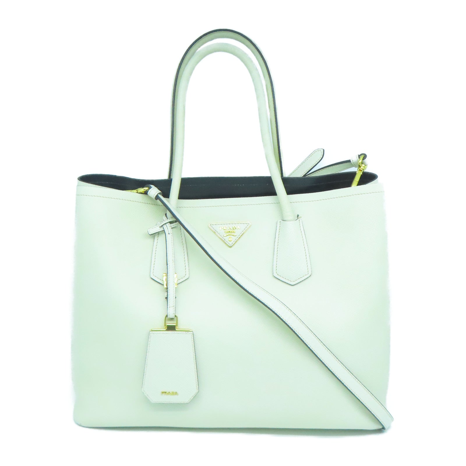 PRADA 牛皮皮革2 Way Shoulder金扣手挽肩背兩用袋白色