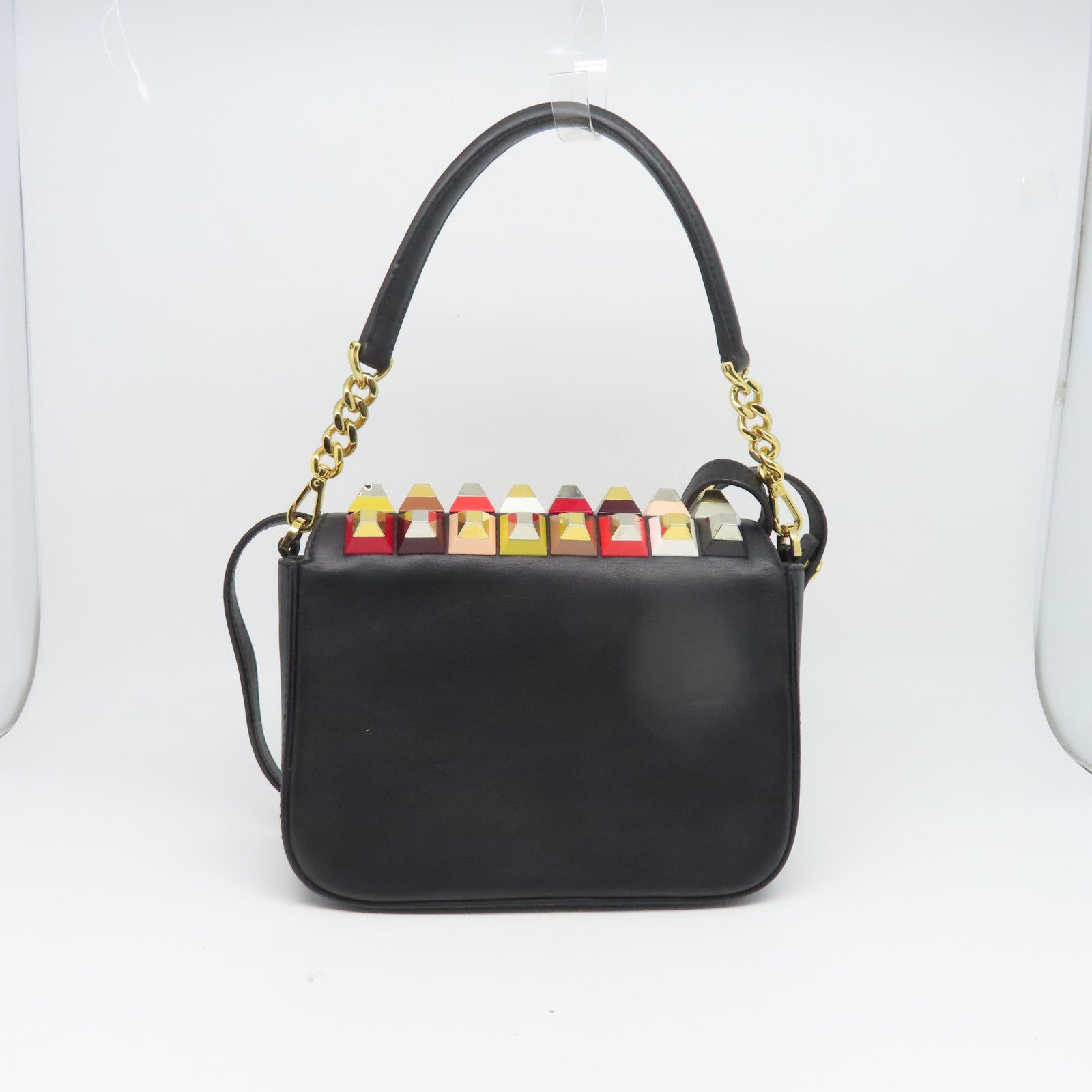 FENDI 牛皮皮革Peekaboo金扣肩背袋黑色/彩色