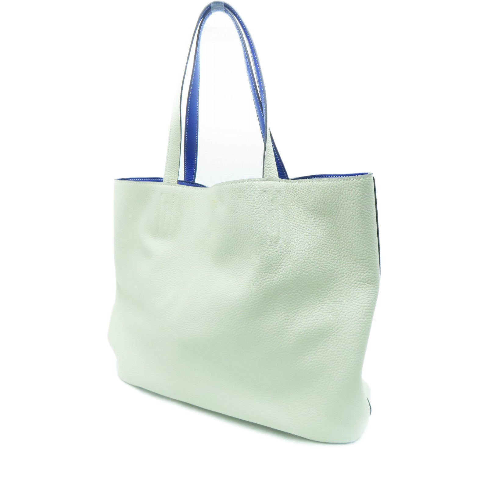 HERMES Clemence皮革Double Sens 45手挽袋Parchemin米色/Bleu Electrique蓝色