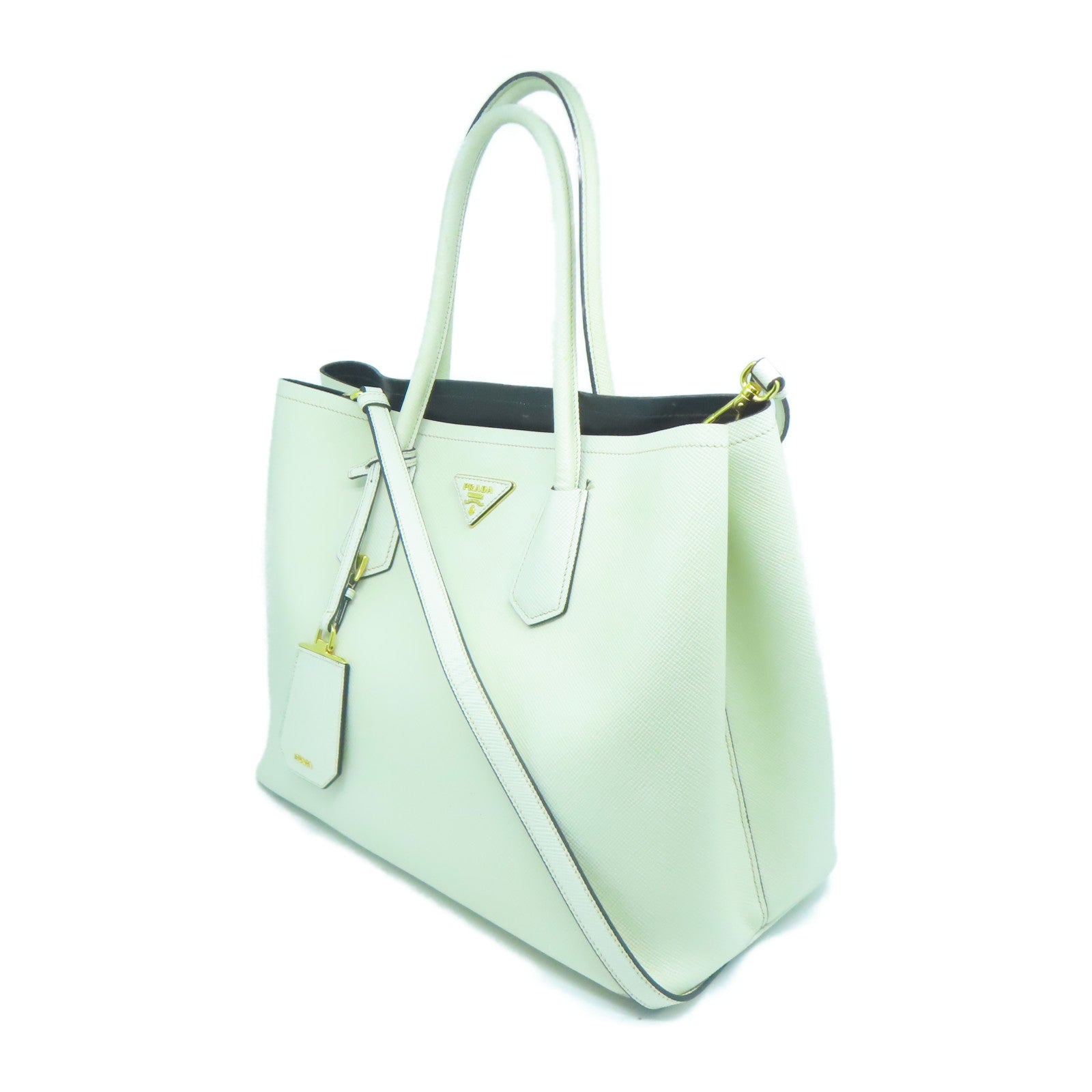 PRADA 牛皮皮革2 Way Shoulder金扣手挽肩背兩用袋白色