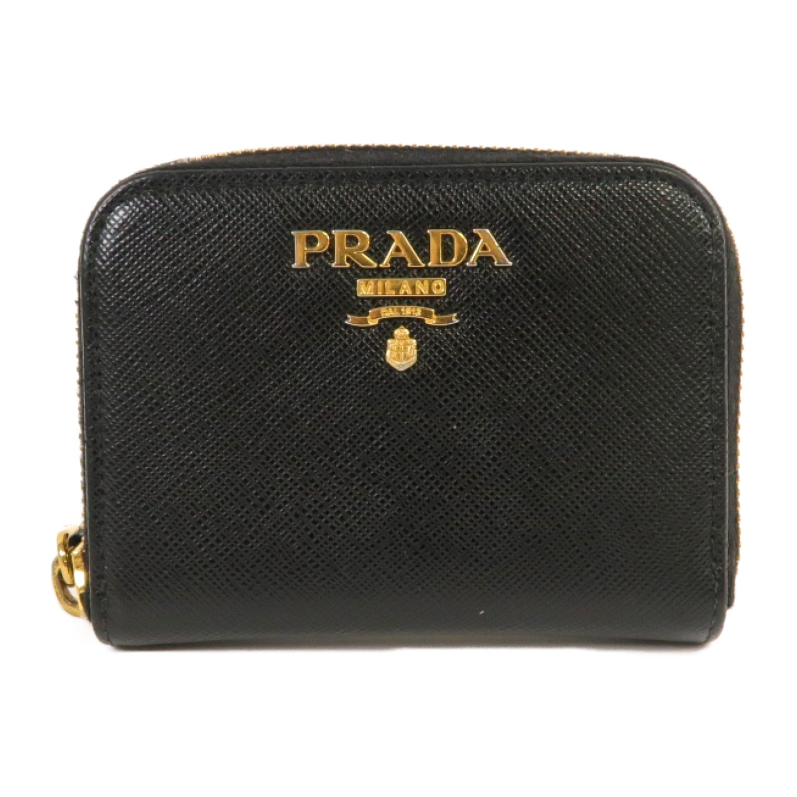 PRADA Saffiano皮革Card Case/Coin Case金扣卡片套/零錢包黑色