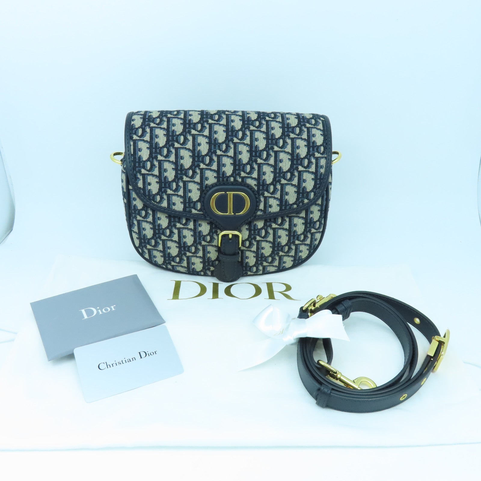 Dior 帆布Shoulder Bag金扣肩背袋黑色/米色/藍色