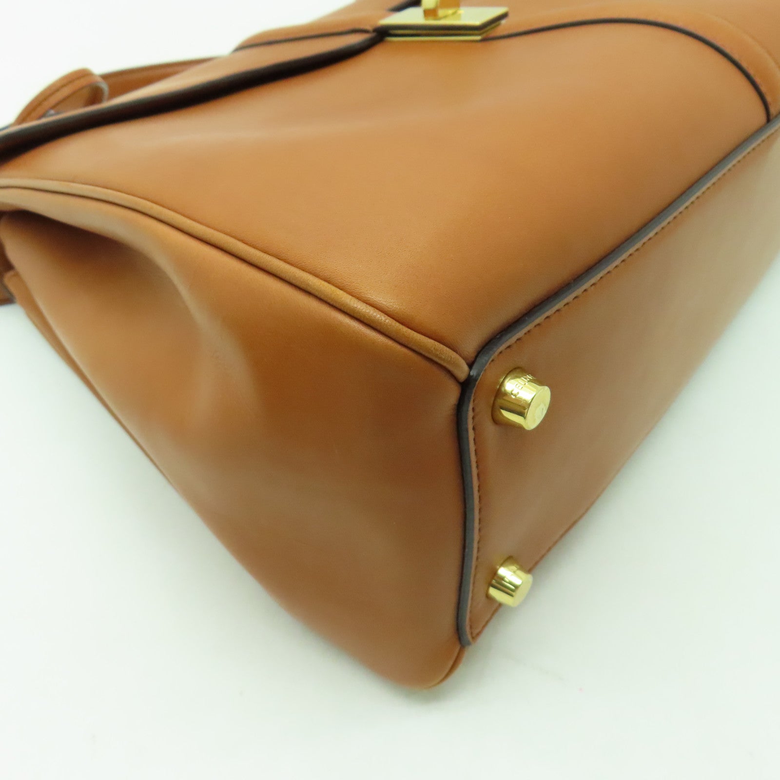 CELINE 牛皮皮革Classique 16金扣手挽肩背兩用袋啡色