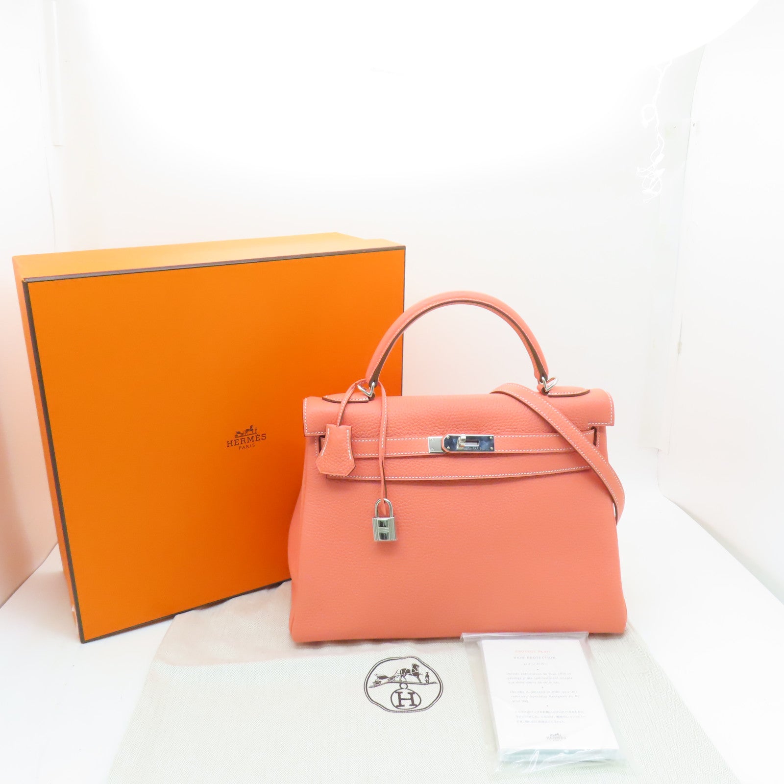 HERMES Clemence皮革Kelly 32銀扣手挽肩背兩用袋粉紅色