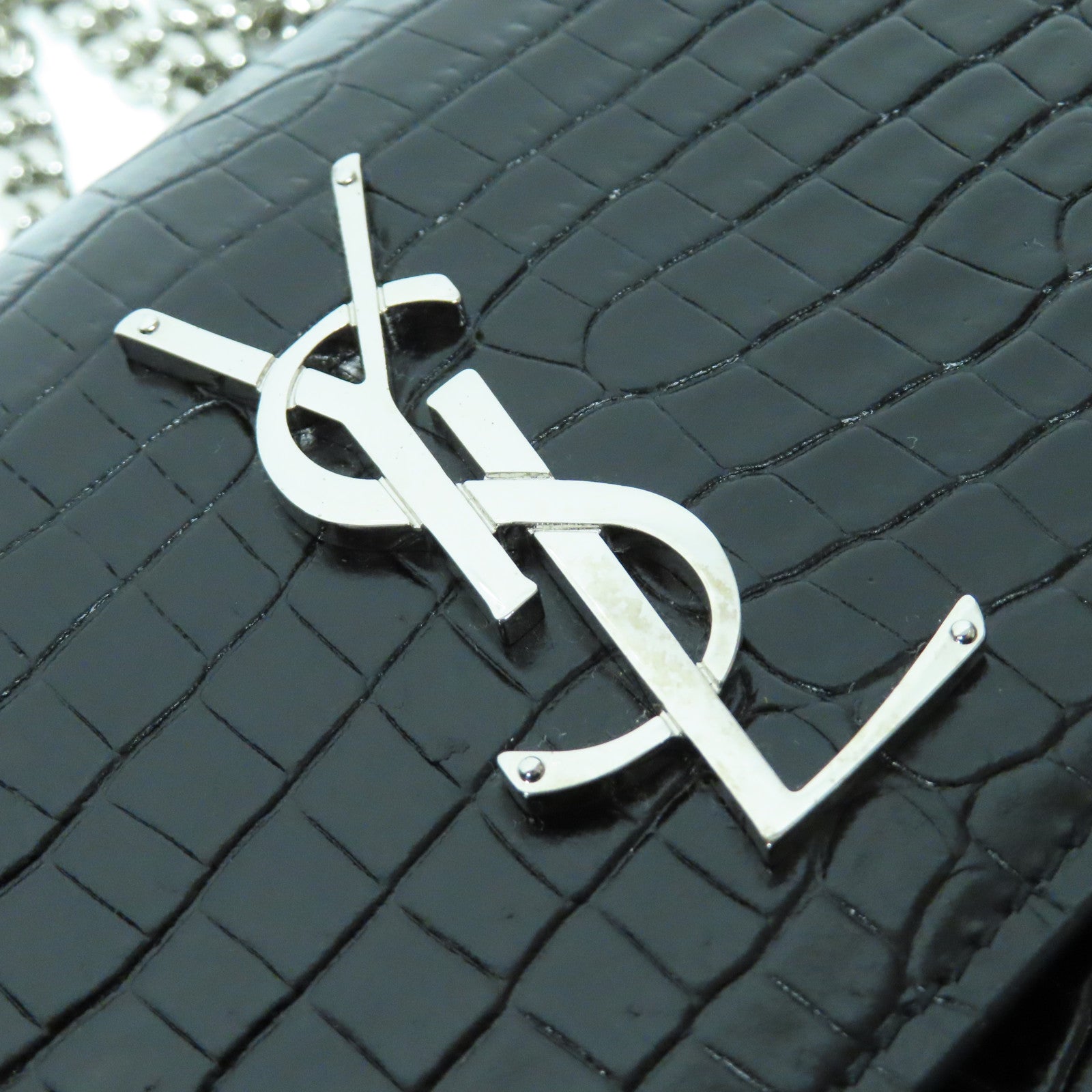 SAINT LAURENT 牛皮皮革Chain Shoulder Bag銀扣鏈帶肩背袋黑色