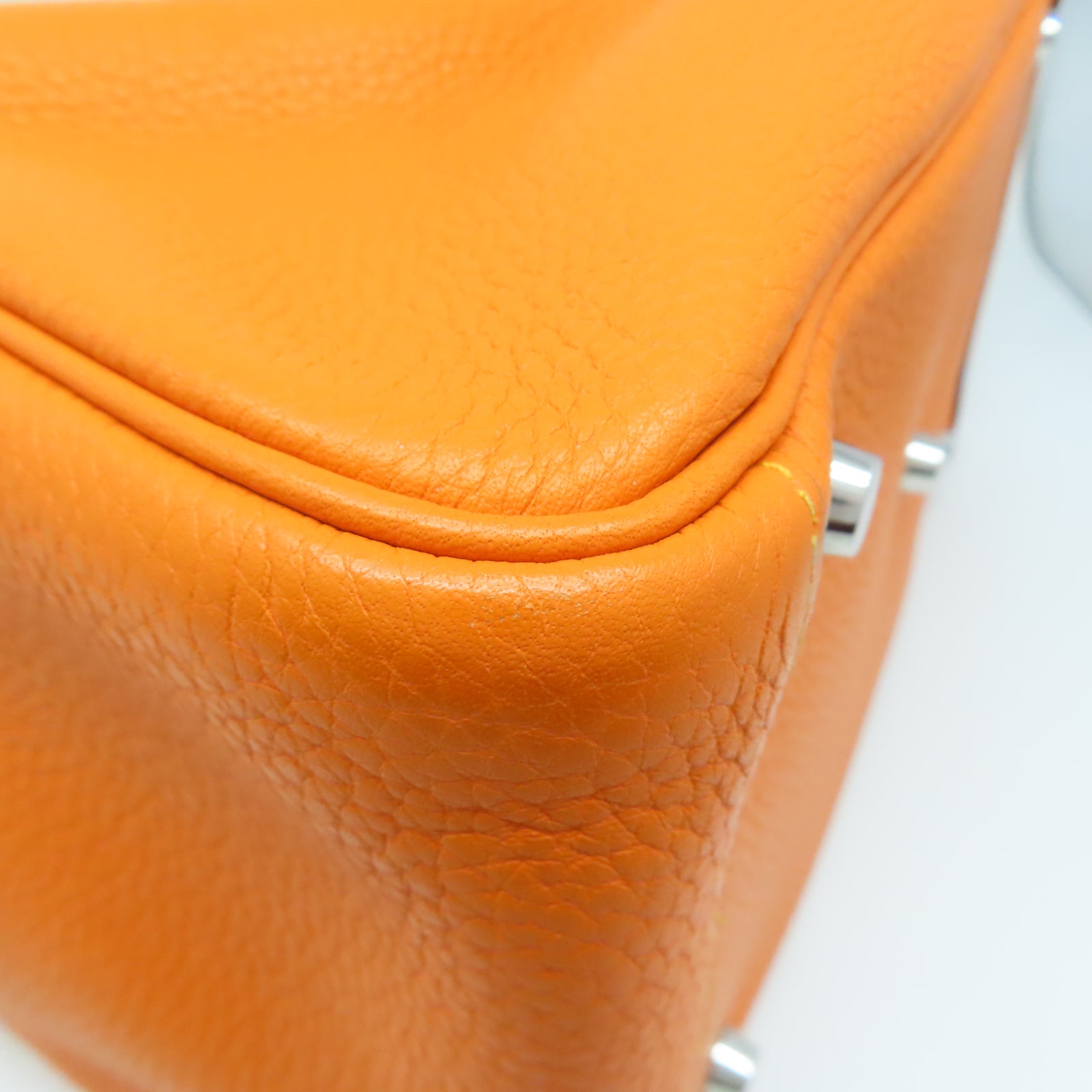 HERMES Clemence皮革Lindy 30銀扣手挽肩背兩用袋Orange橙色