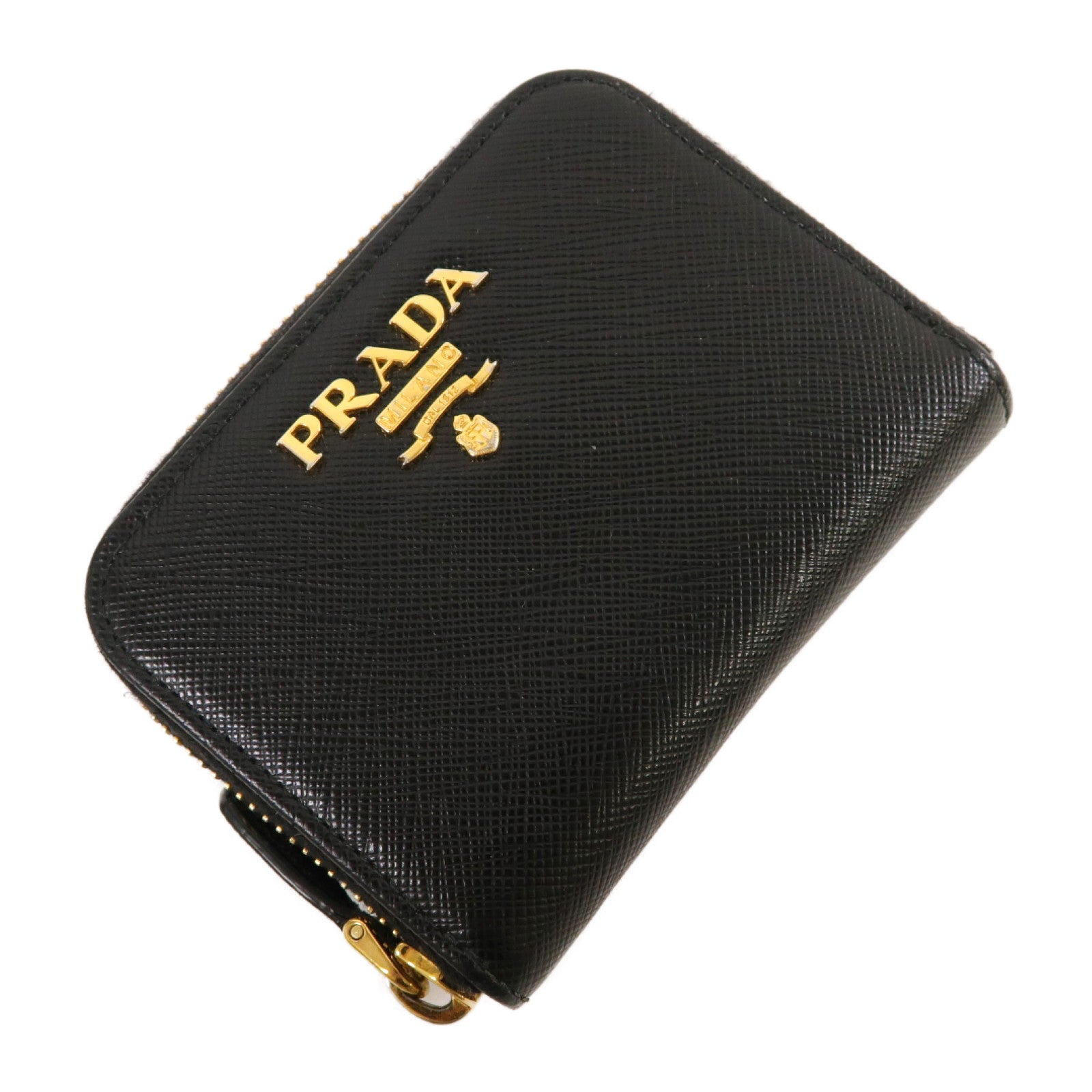 PRADA Saffiano皮革Card Case/Coin Case金扣卡片套/零錢包黑色