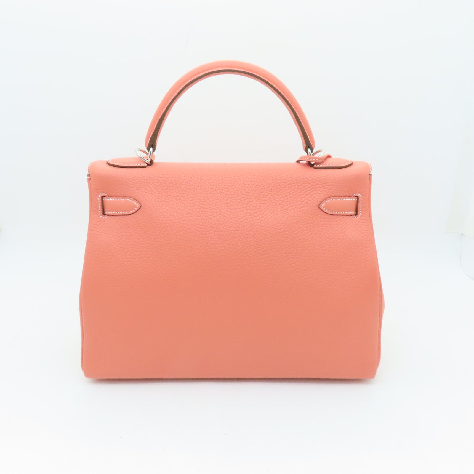 HERMES Clemence皮革Kelly 32銀扣手挽肩背兩用袋粉紅色