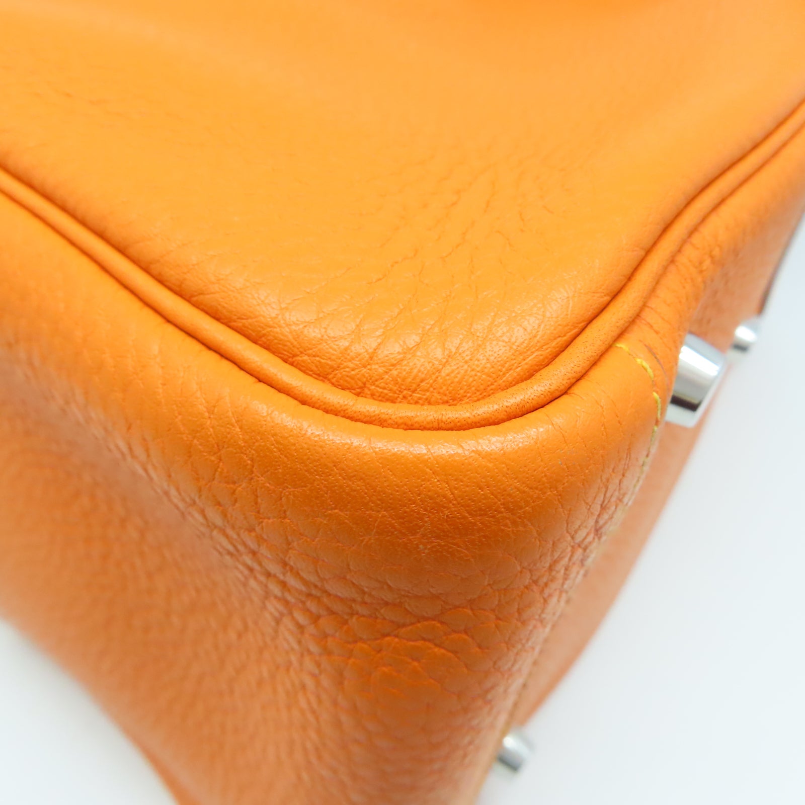 HERMES Clemence皮革Lindy 30銀扣手挽肩背兩用袋Orange橙色