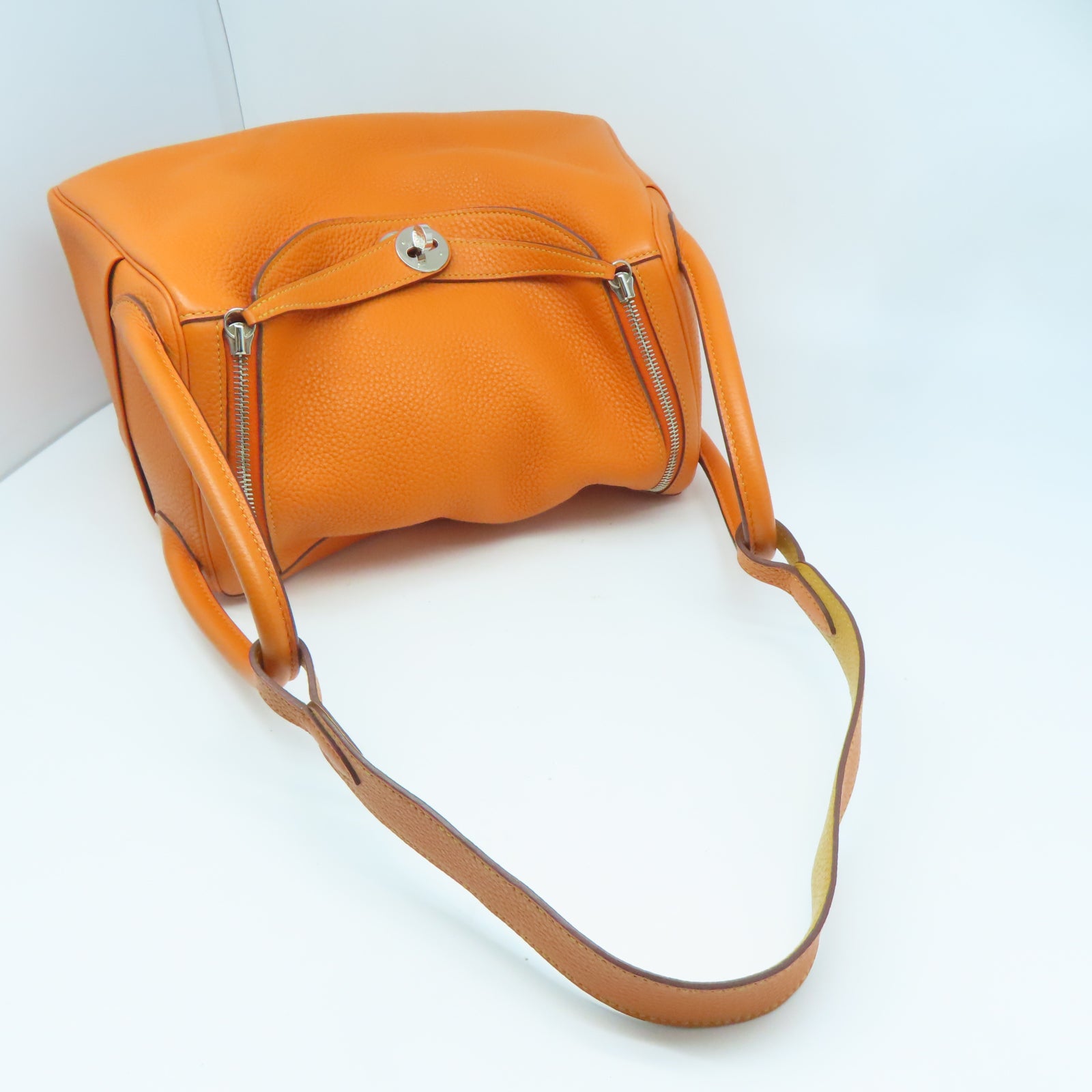 HERMES Clemence皮革Lindy 30銀扣手挽肩背兩用袋Orange橙色
